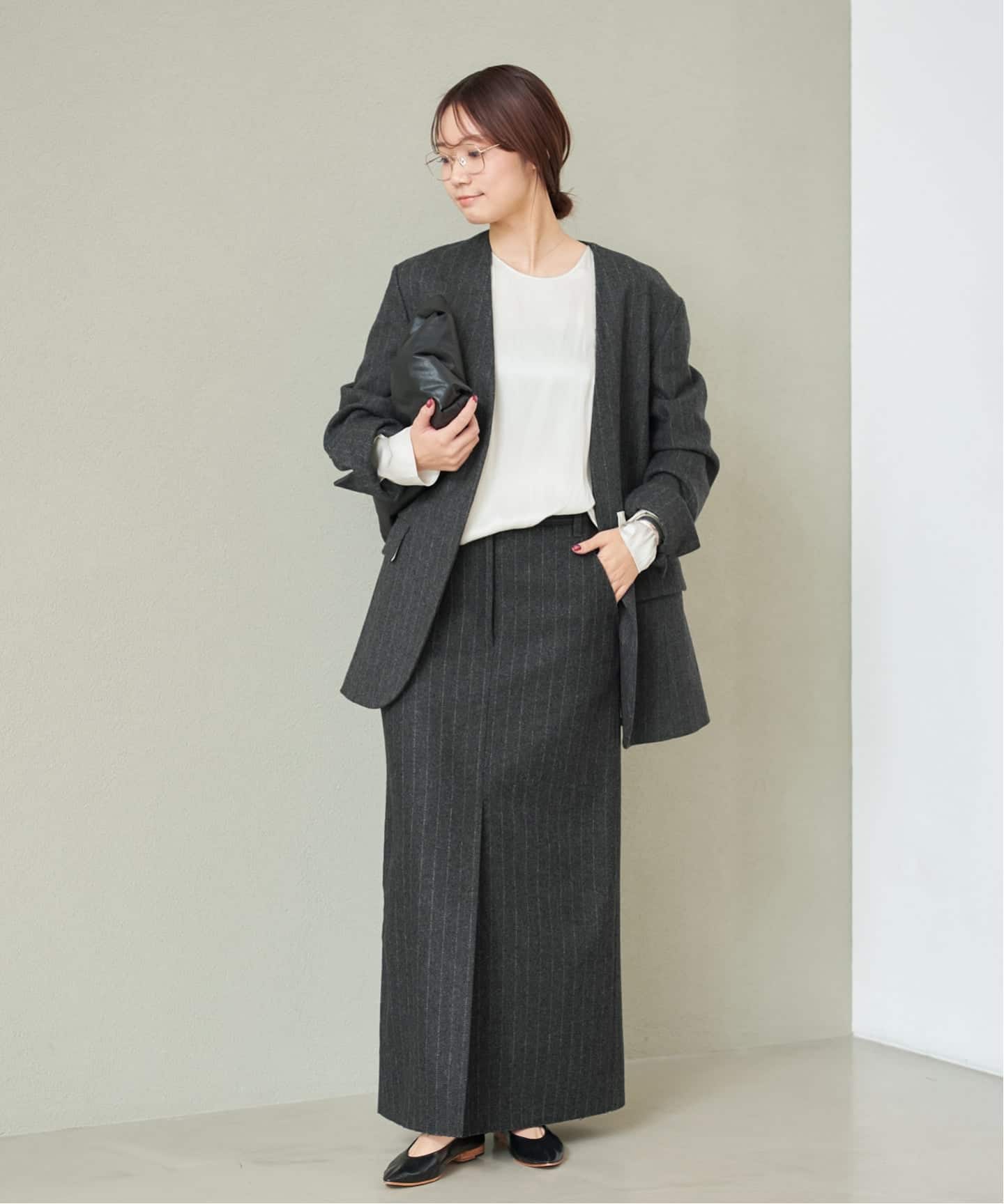 R'IAM メルトンストライプ スカート（ロング・マキシ丈スカート