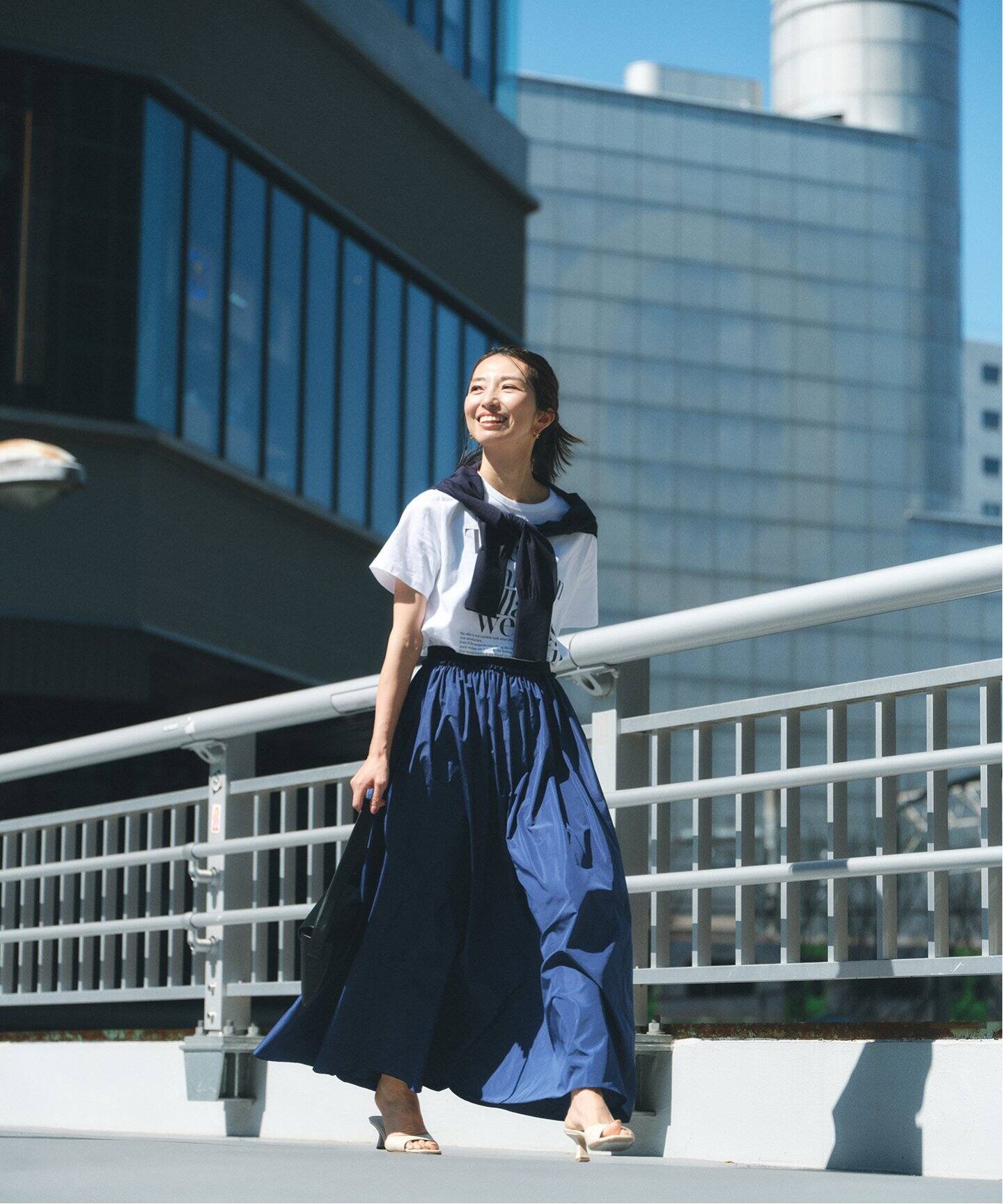 24SS ヴェルメイユパーイエナ グログランゴム タフタスカート ブルーS 