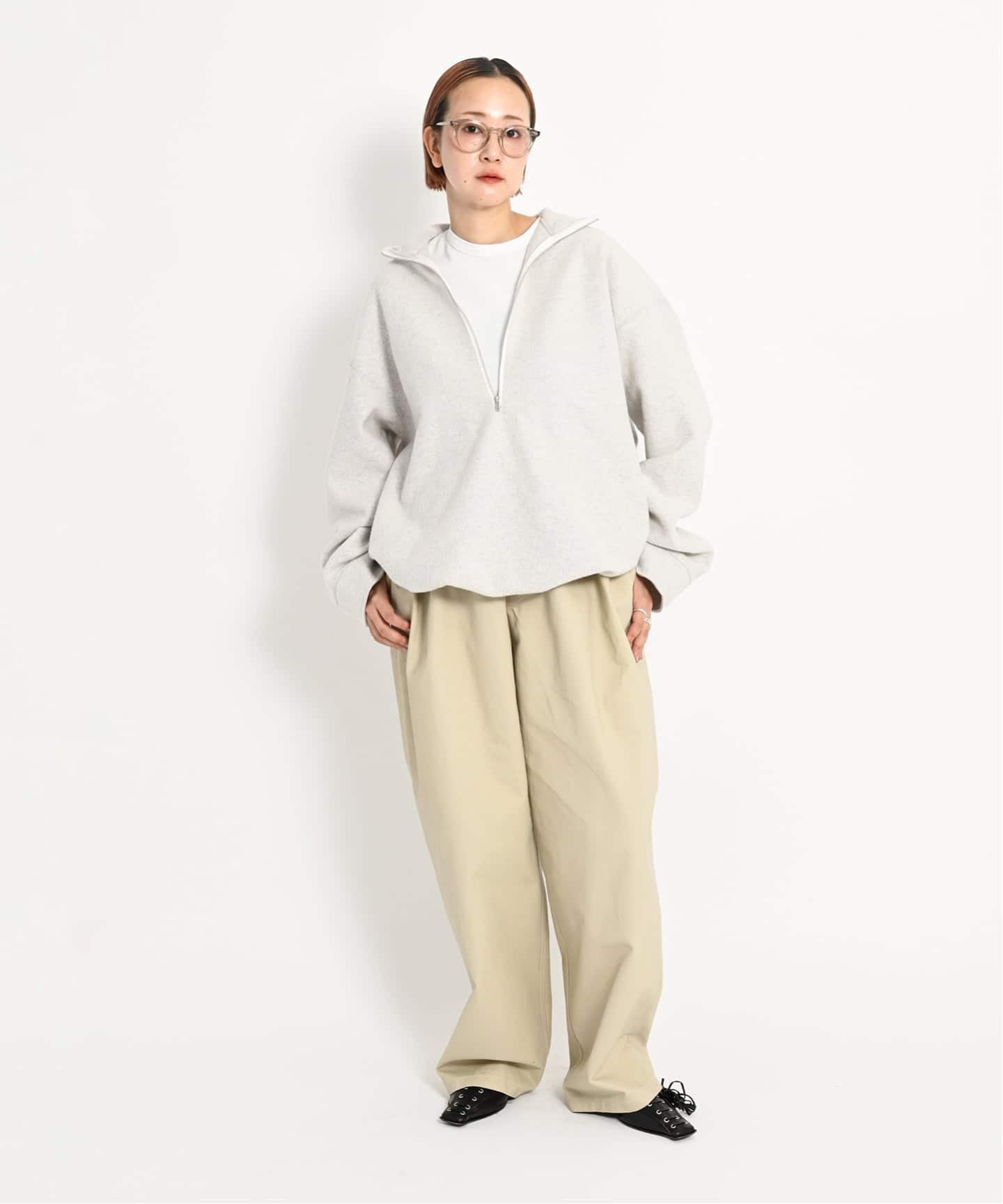予約》FELTED WOOL HALF ZIP TOP：カットソー（Tシャツ