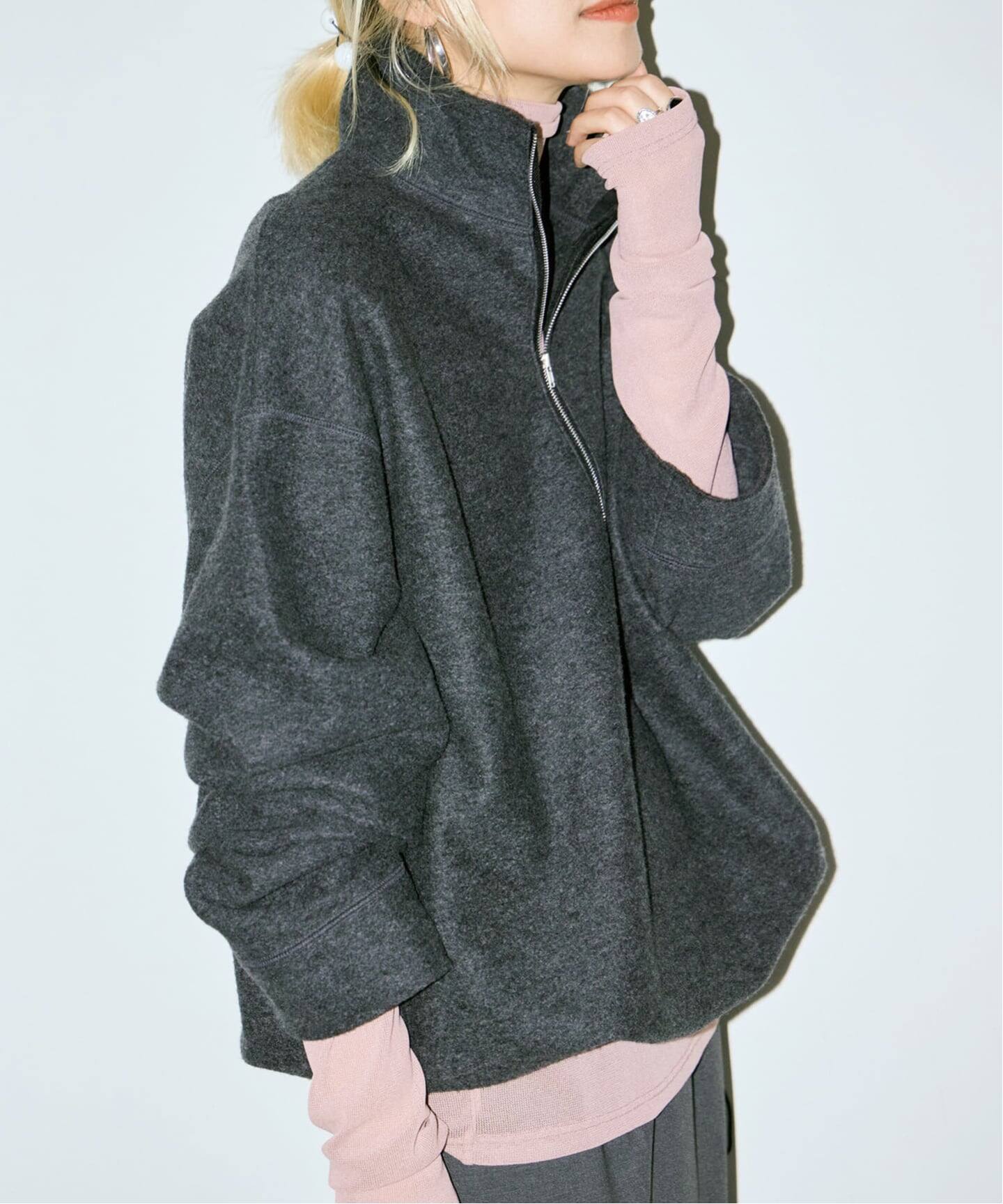 CITY SHOP FELTED WOOL HALF ZIP TOP グレー FELTED WOOL HALF ZIP TOP：カットソー（Tシャツ／カットソー