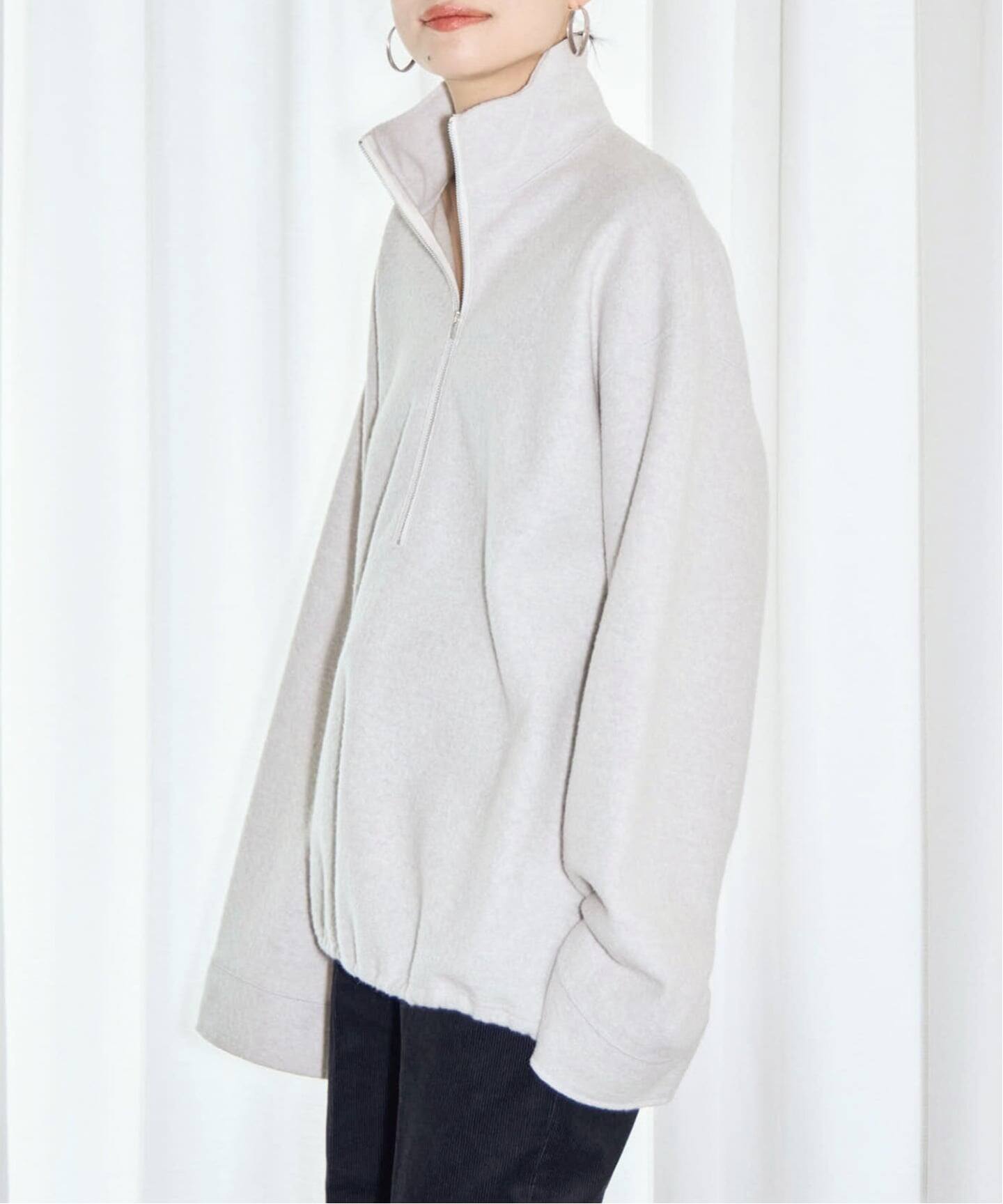 FELTED WOOL HALF ZIP TOP：カットソー（Tシャツ／カットソー