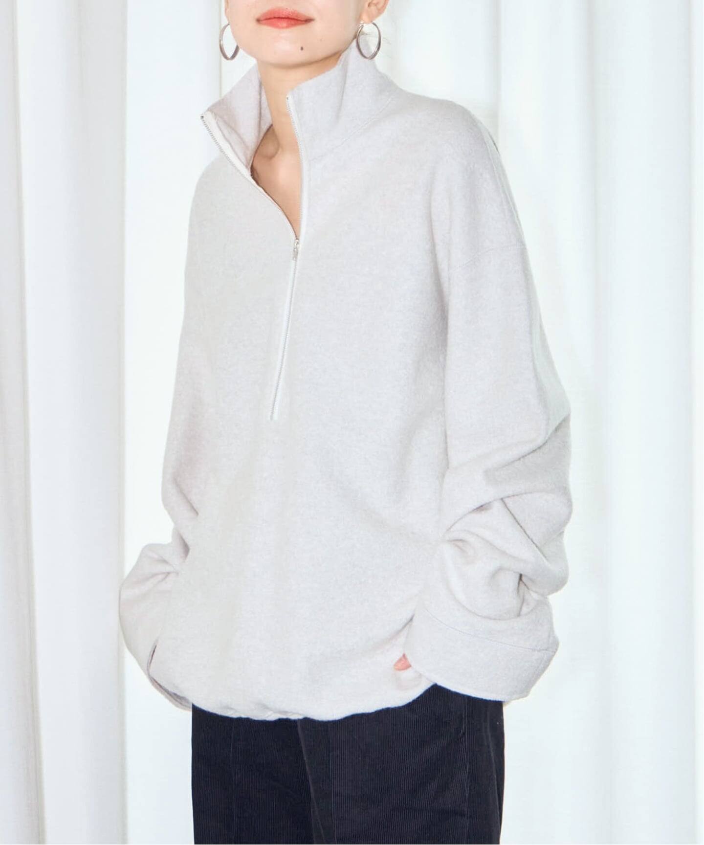 FELTED WOOL HALF ZIP TOP：カットソー（Tシャツ／カットソー