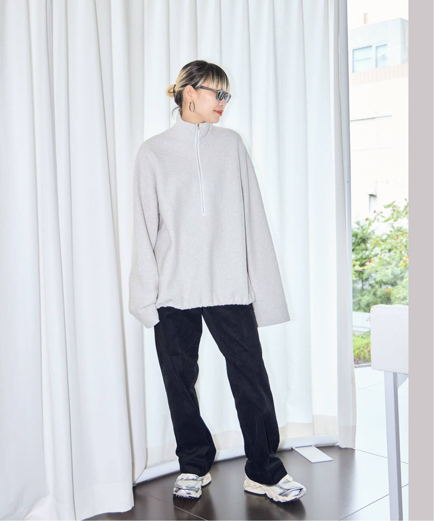 FELTED WOOL HALF ZIP TOP：カットソー（Tシャツ／カットソー
