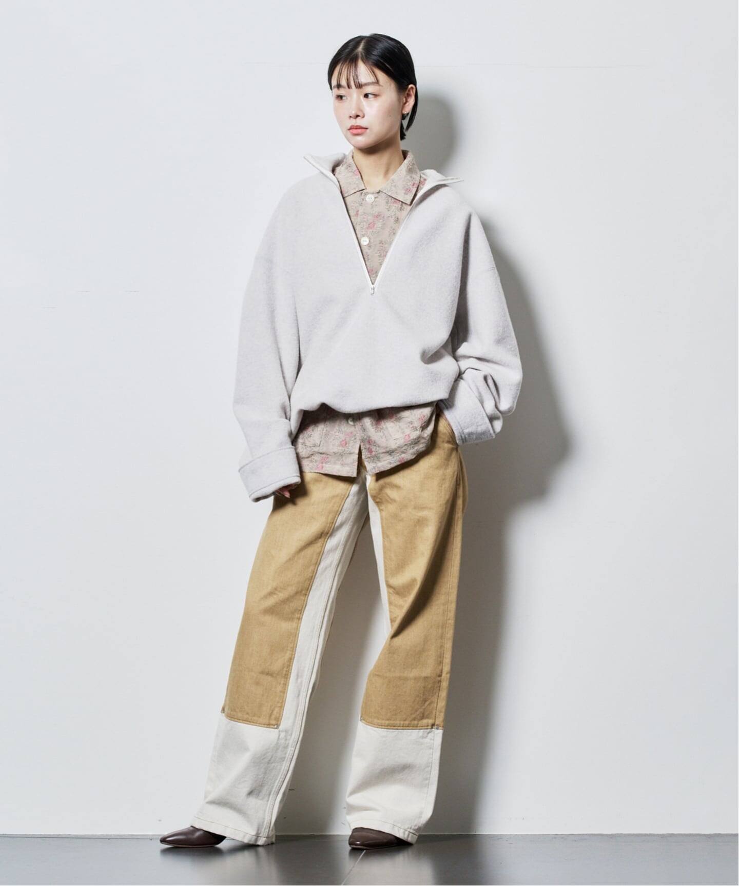 FELTED WOOL HALF ZIP TOP：カットソー（Tシャツ／カットソー