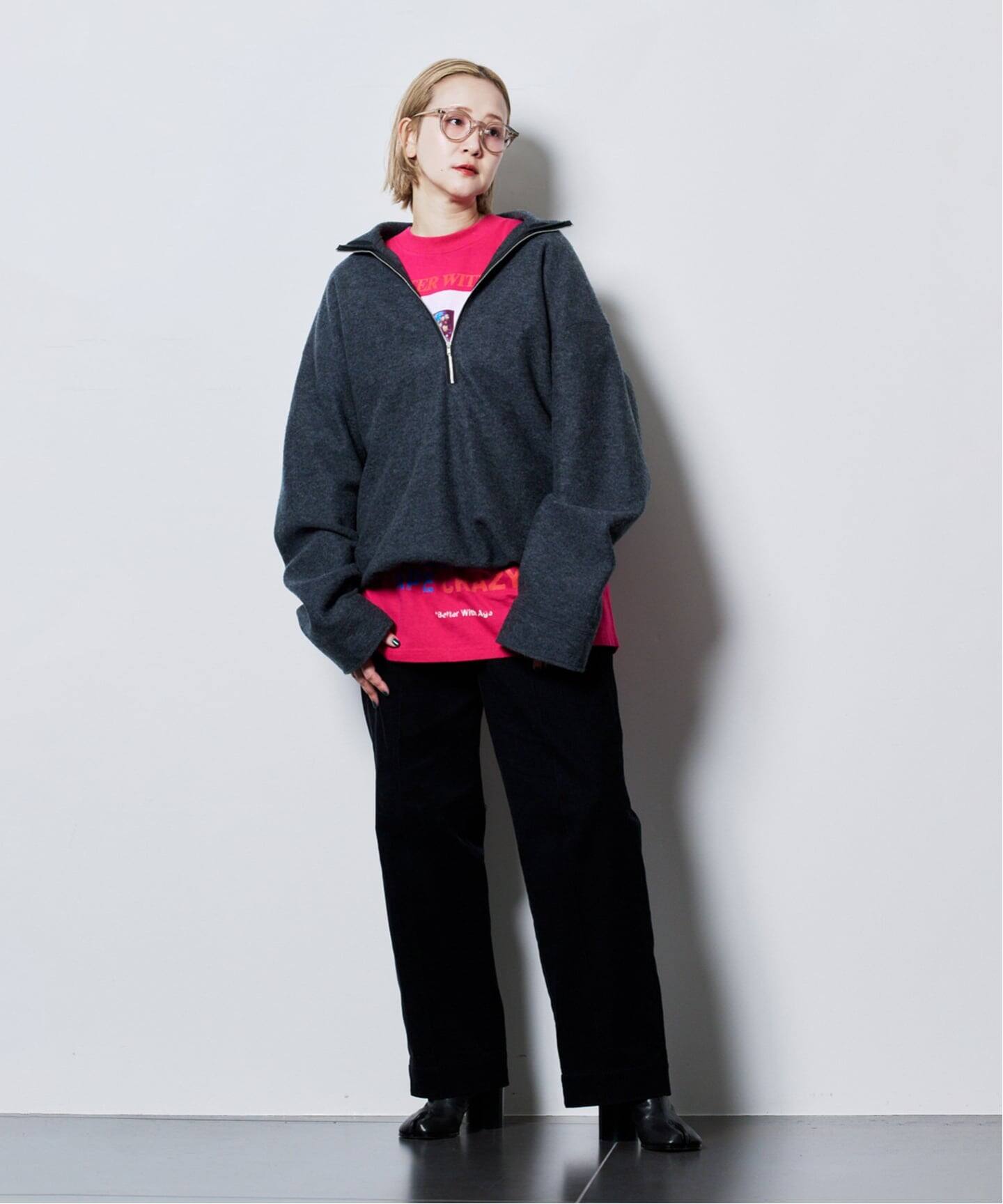 FELTED WOOL HALF ZIP TOP：カットソー（Tシャツ／カットソー