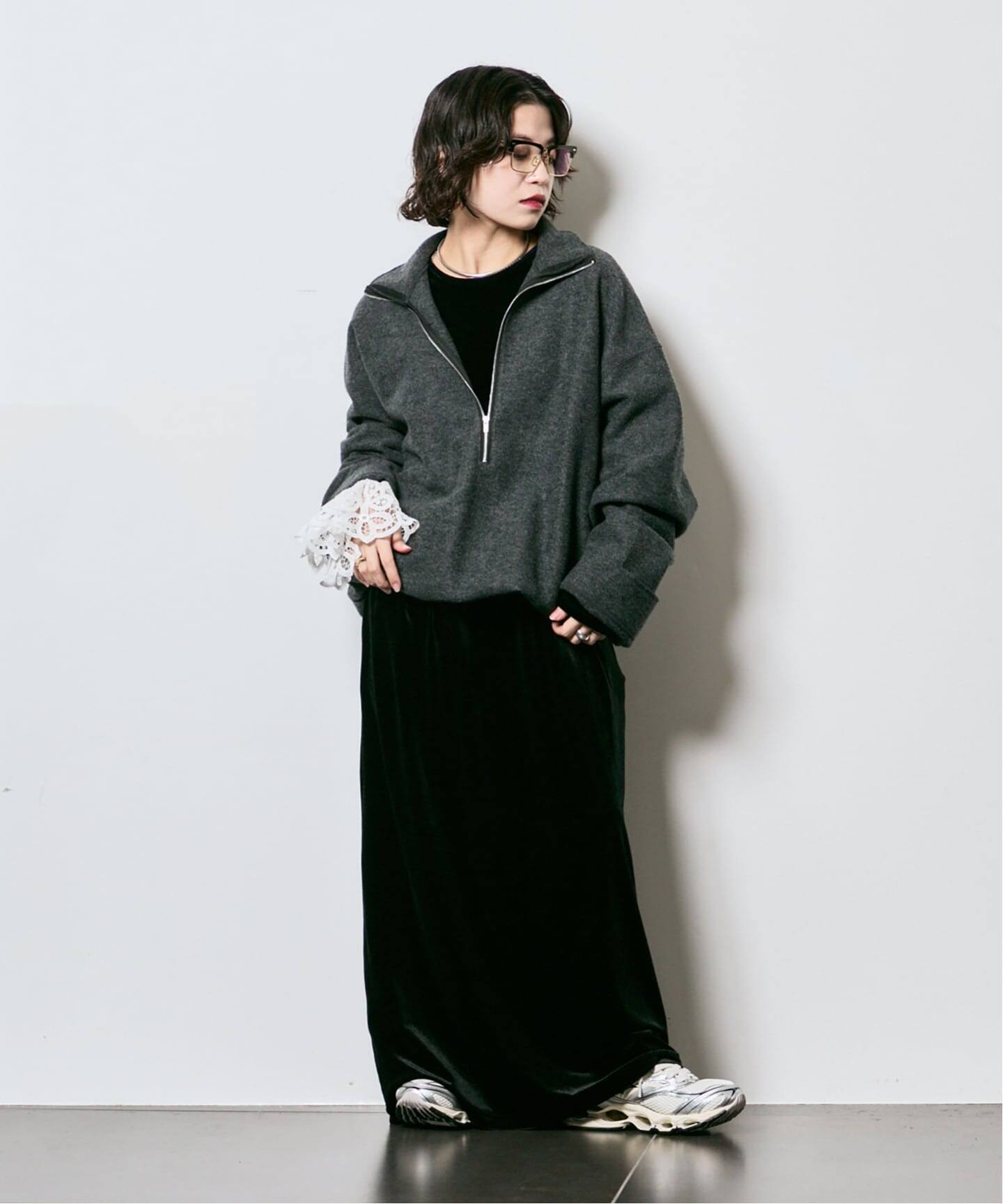 FELTED WOOL HALF ZIP TOP：カットソー（Tシャツ／カットソー