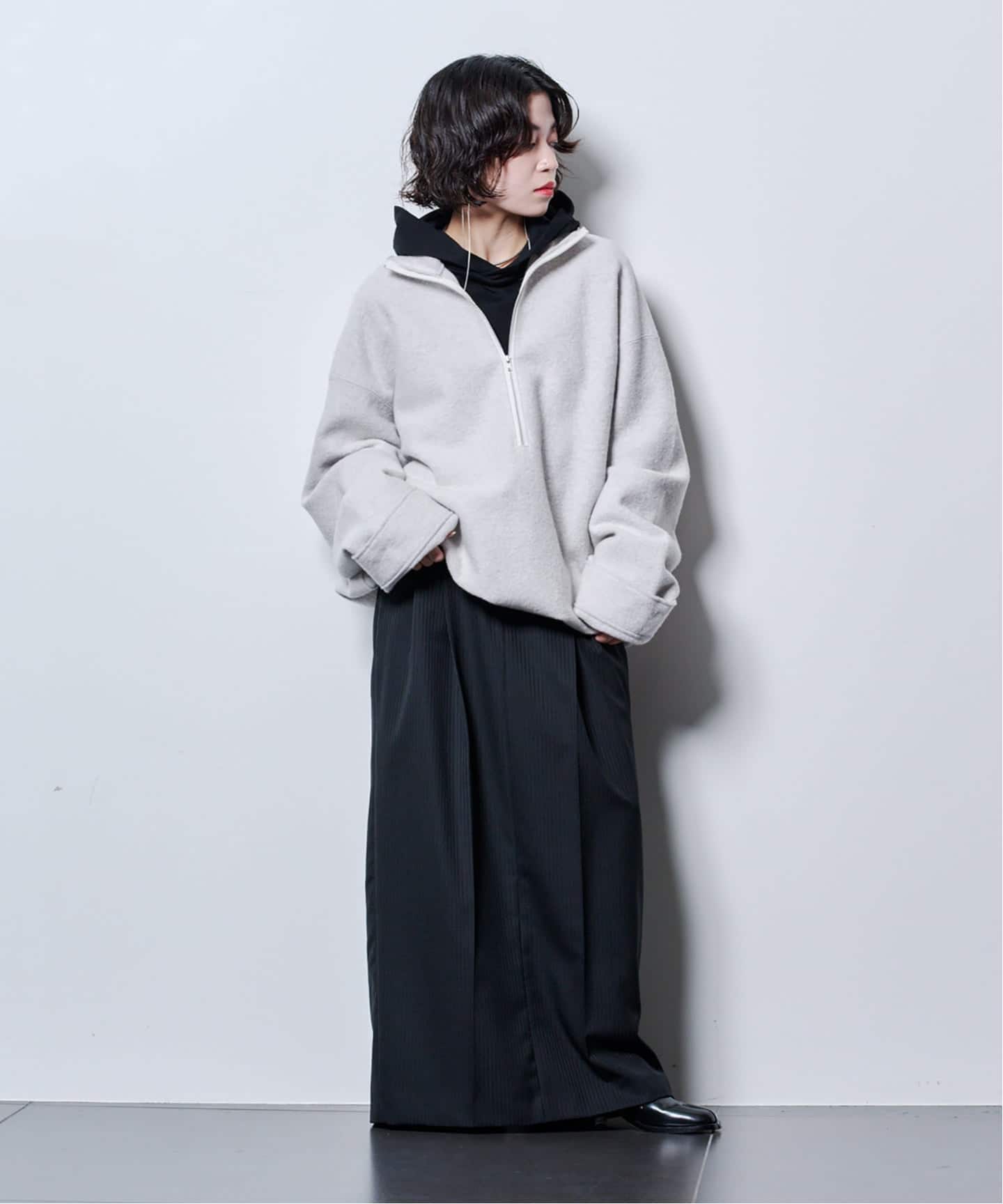 FELTED WOOL HALF ZIP TOP：カットソー（Tシャツ／カットソー