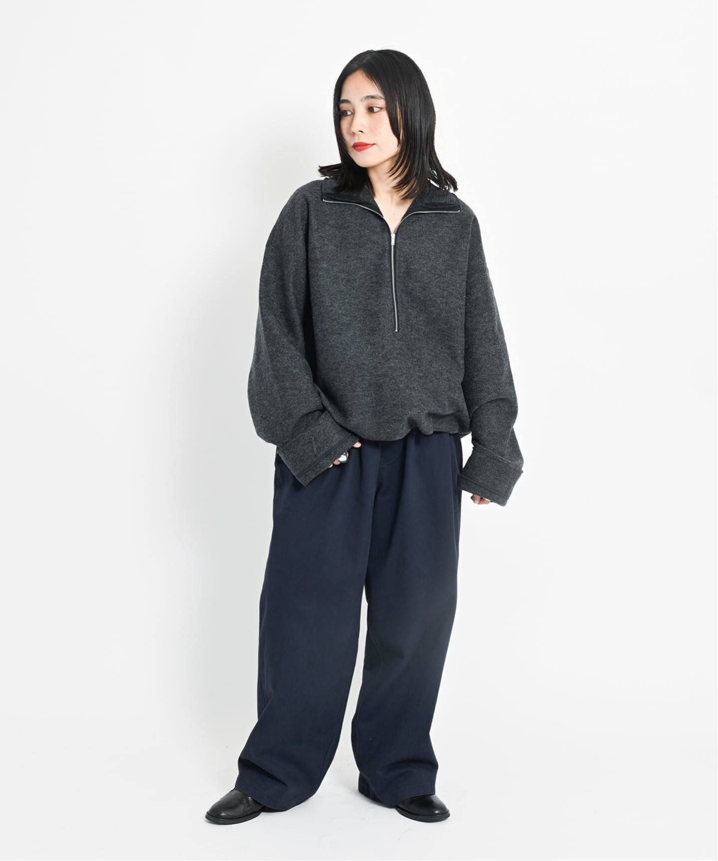 FELTED WOOL HALF ZIP TOP：カットソー（Tシャツ／カットソー
