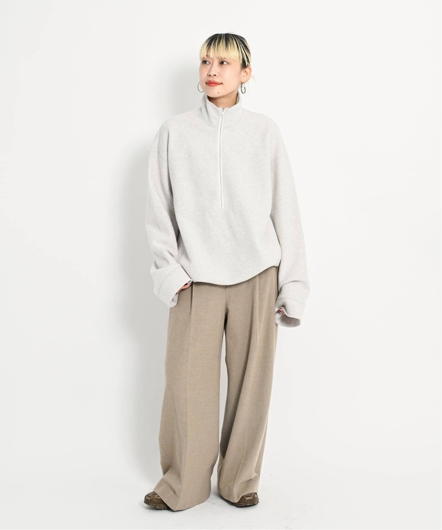 FELTED WOOL HALF ZIP TOP：カットソー（Tシャツ／カットソー