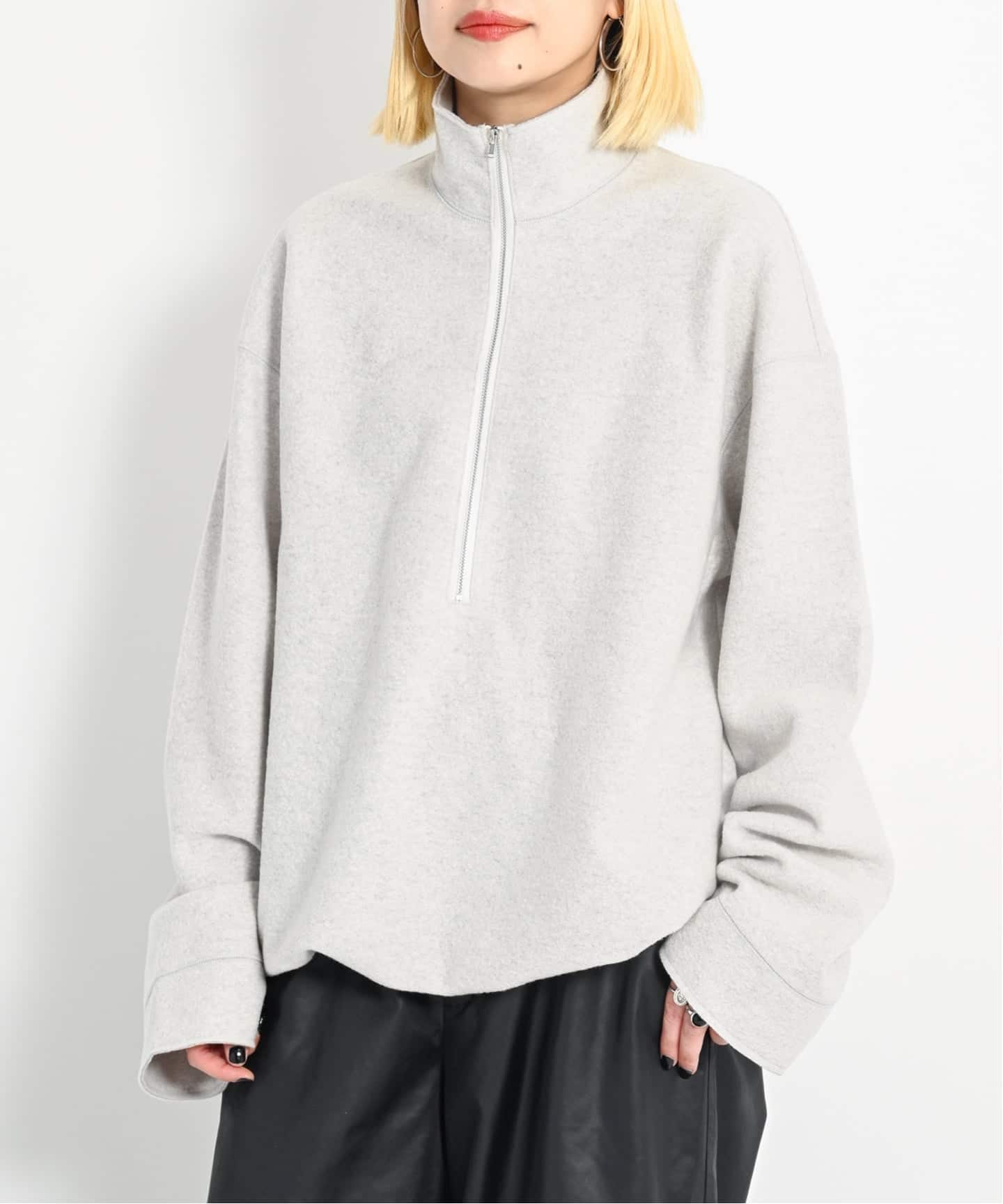 CITY SHOP FELTED WOOL HALF ZIP TOP グレー FELTED WOOL HALF ZIP TOP：カットソー（Tシャツ／カットソー