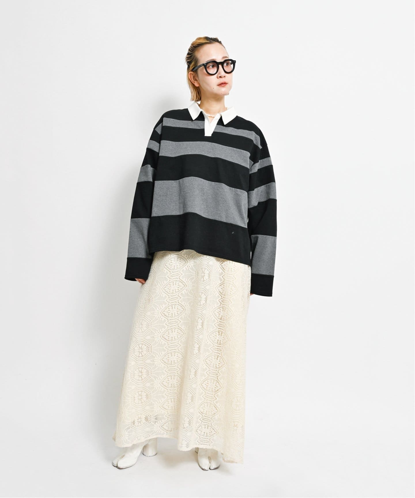 RANDAM BORDER RUGBY SHIRT：カットソー（Tシャツ／カットソー