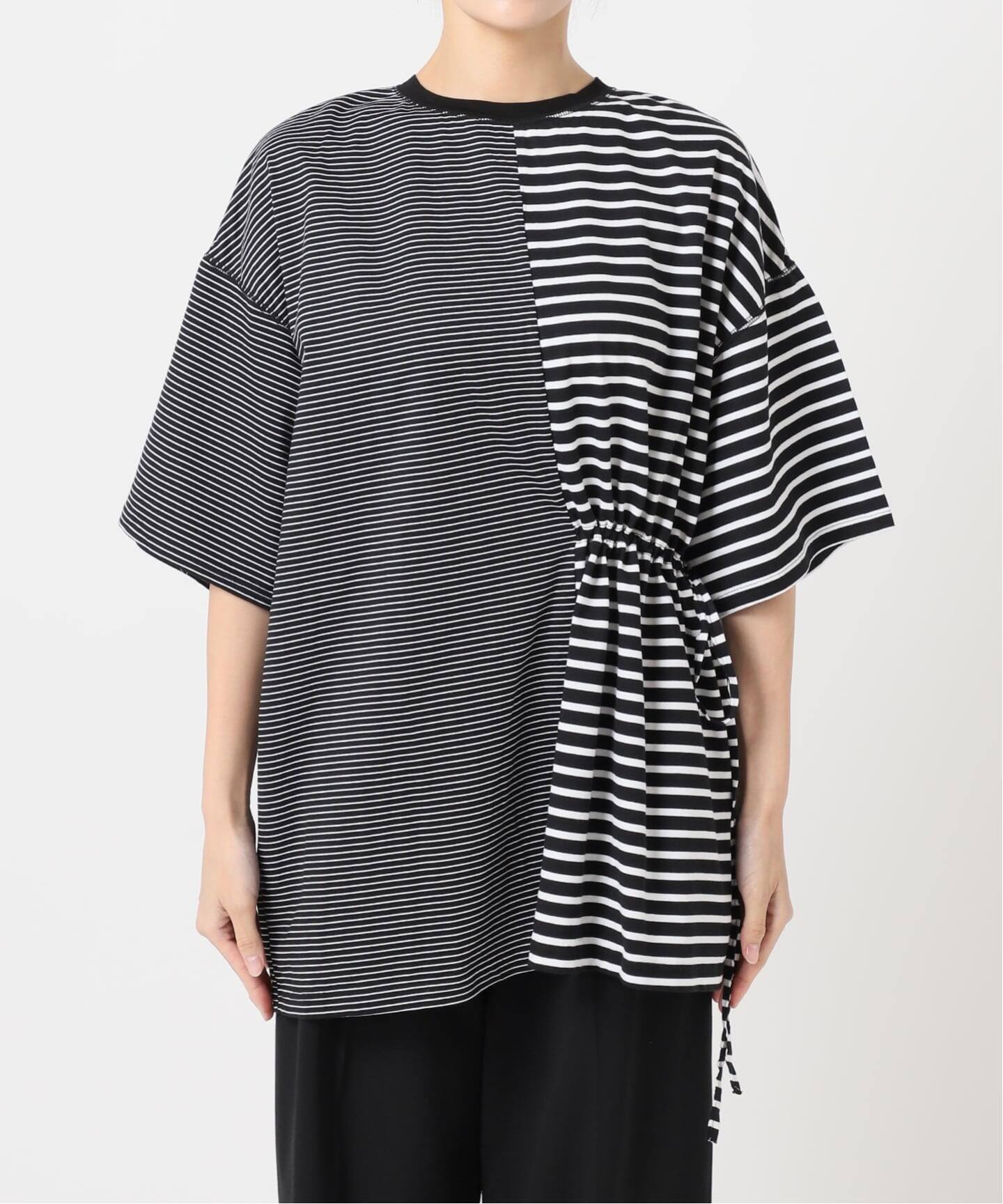 CITYSHOP　GATHERRING LONG TEE チェック ONESIDE GATHER TOP：カットソー（Tシャツ／カットソー