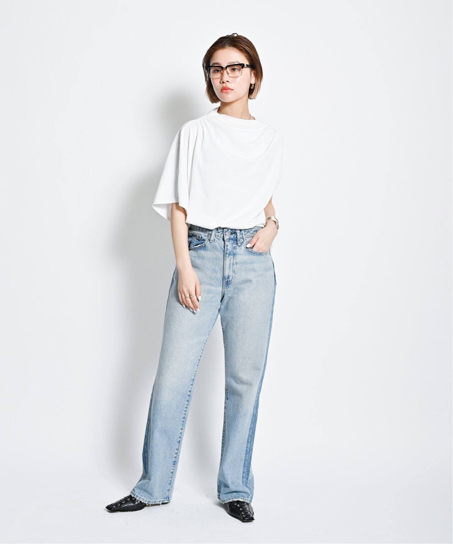 予約》ASYMMETRY CUT TOP：カットソー（Tシャツ／カットソー