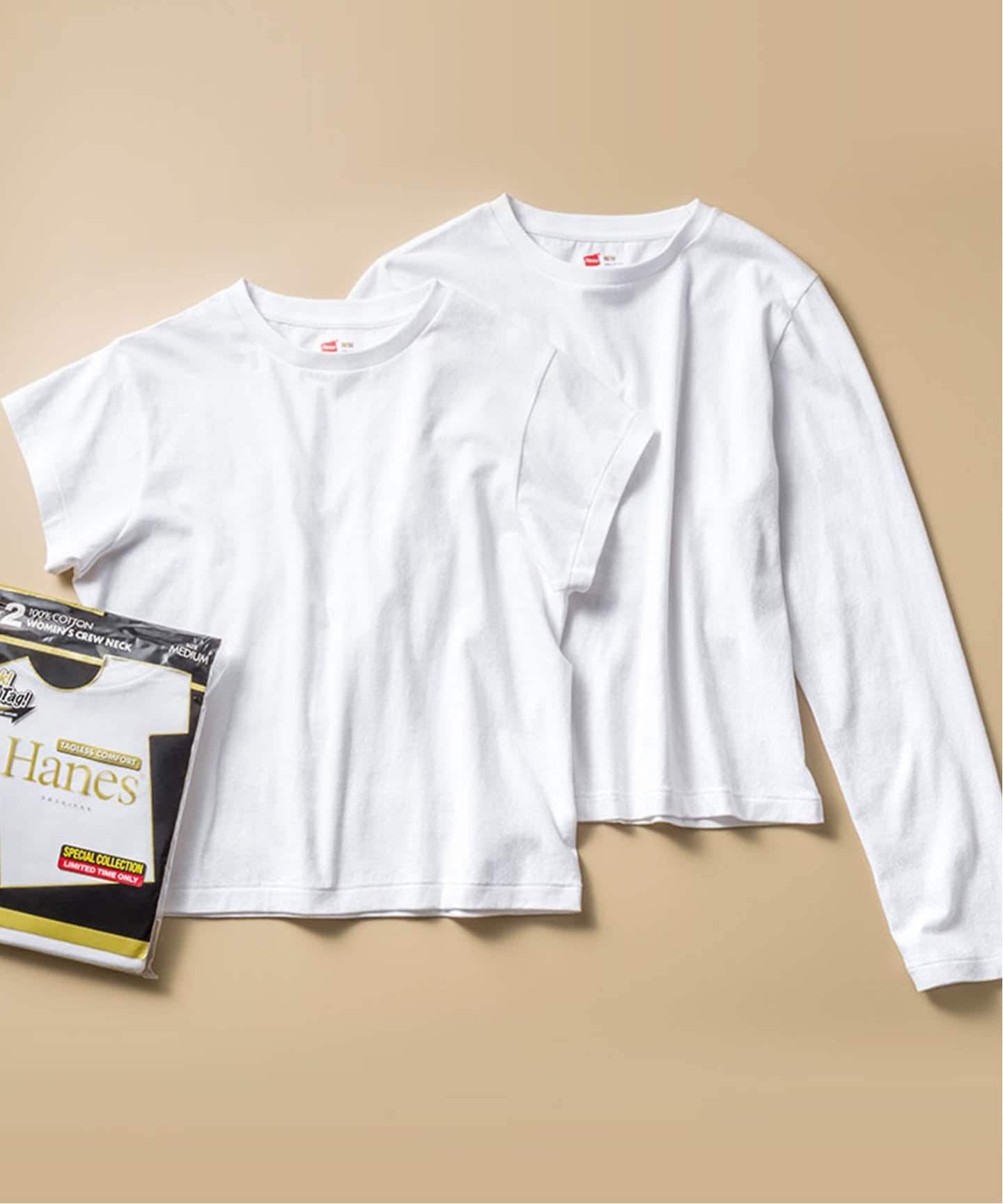 Hanes 2P クルーネックショートスリーブ/ロングスリーブTシャツ