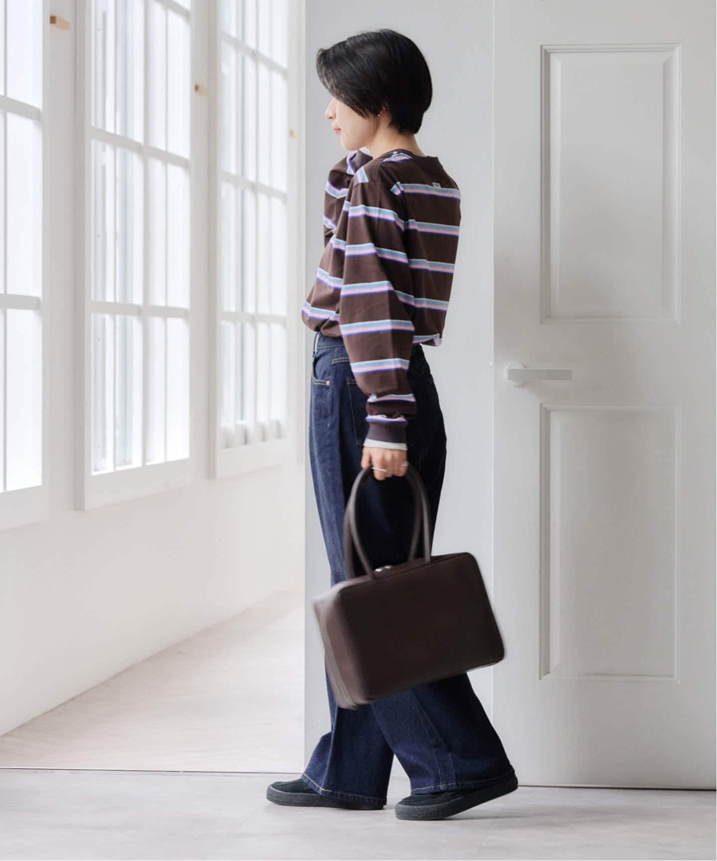JOHN MASON SMITH ジョン メイソン スミス 25AW COTTON BORDER LAYERED L/S T-SHIRT ロングスリーブボーダーカットソー  ブラウン M JOHN MASON SMITH ジョン メイソン スミス 25AW COTTON BORDER LAYERED