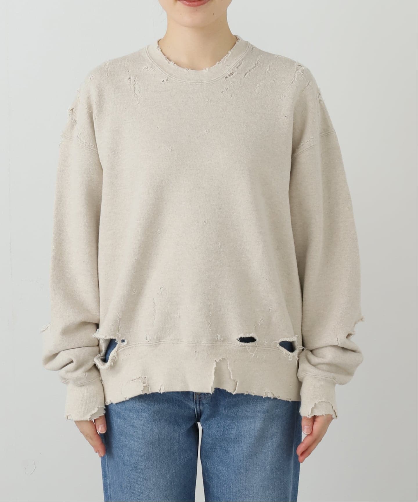 KURO MORE DAMAGE CREW NECK SWEAT クロ ( KURO ) MORE DAMAGE WASHED