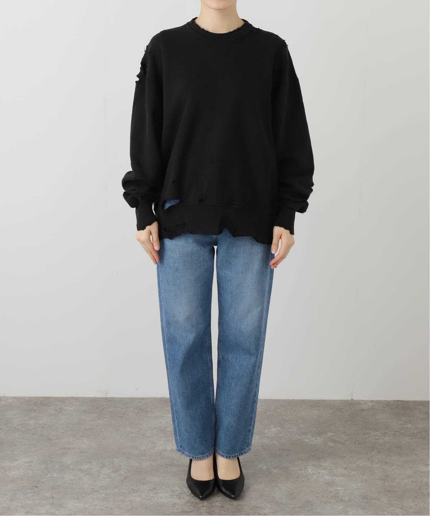 KURO MORE DAMAGE WASHED CREW NECK SWEAT（Tシャツ／カットソー