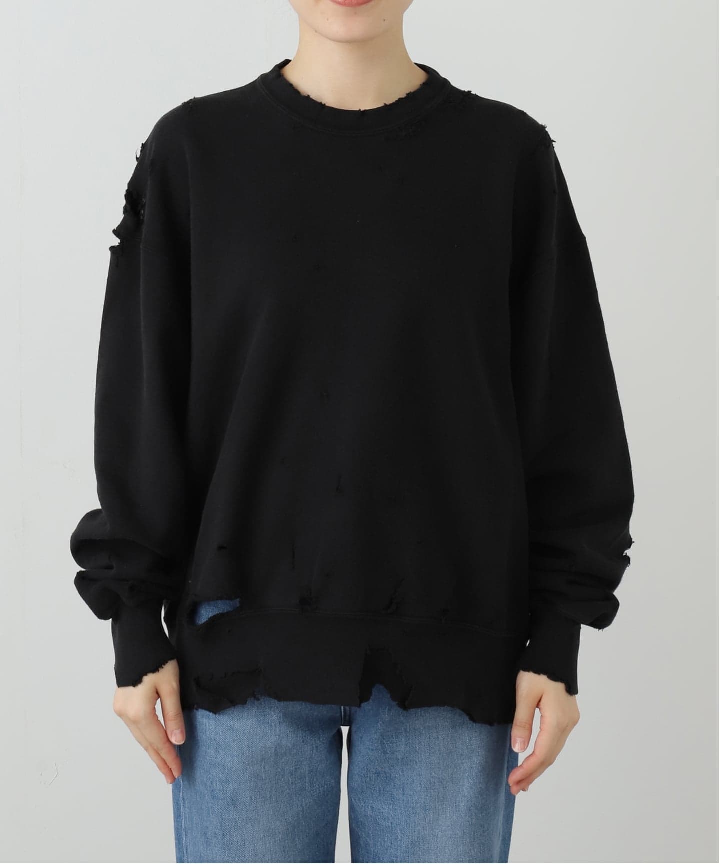KURO MORE DAMAGE WASHED CREW NECK SWEAT（Tシャツ／カットソー