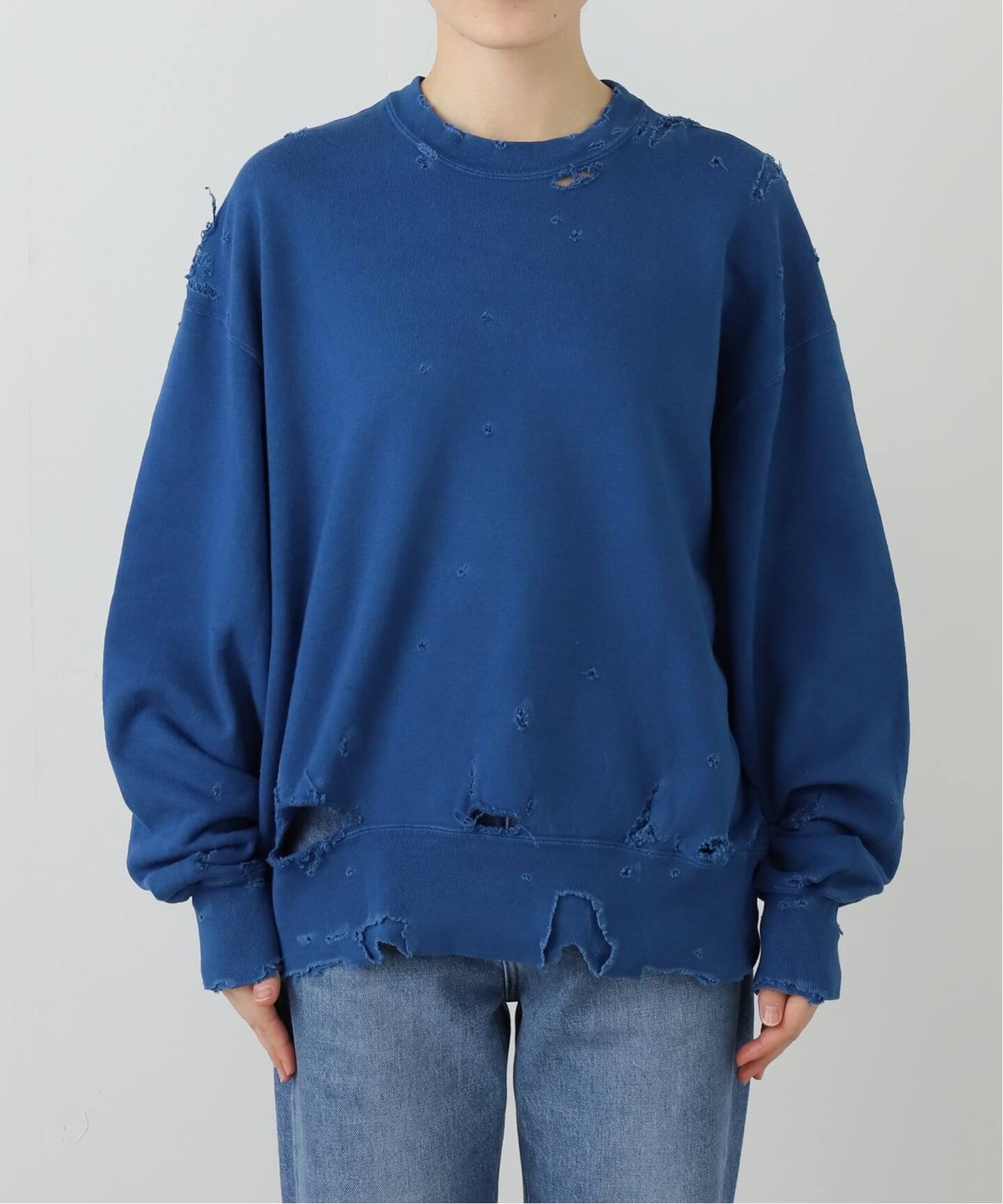 KURO MORE DAMAGE WASHED CREW NECK SWEAT（Tシャツ／カットソー