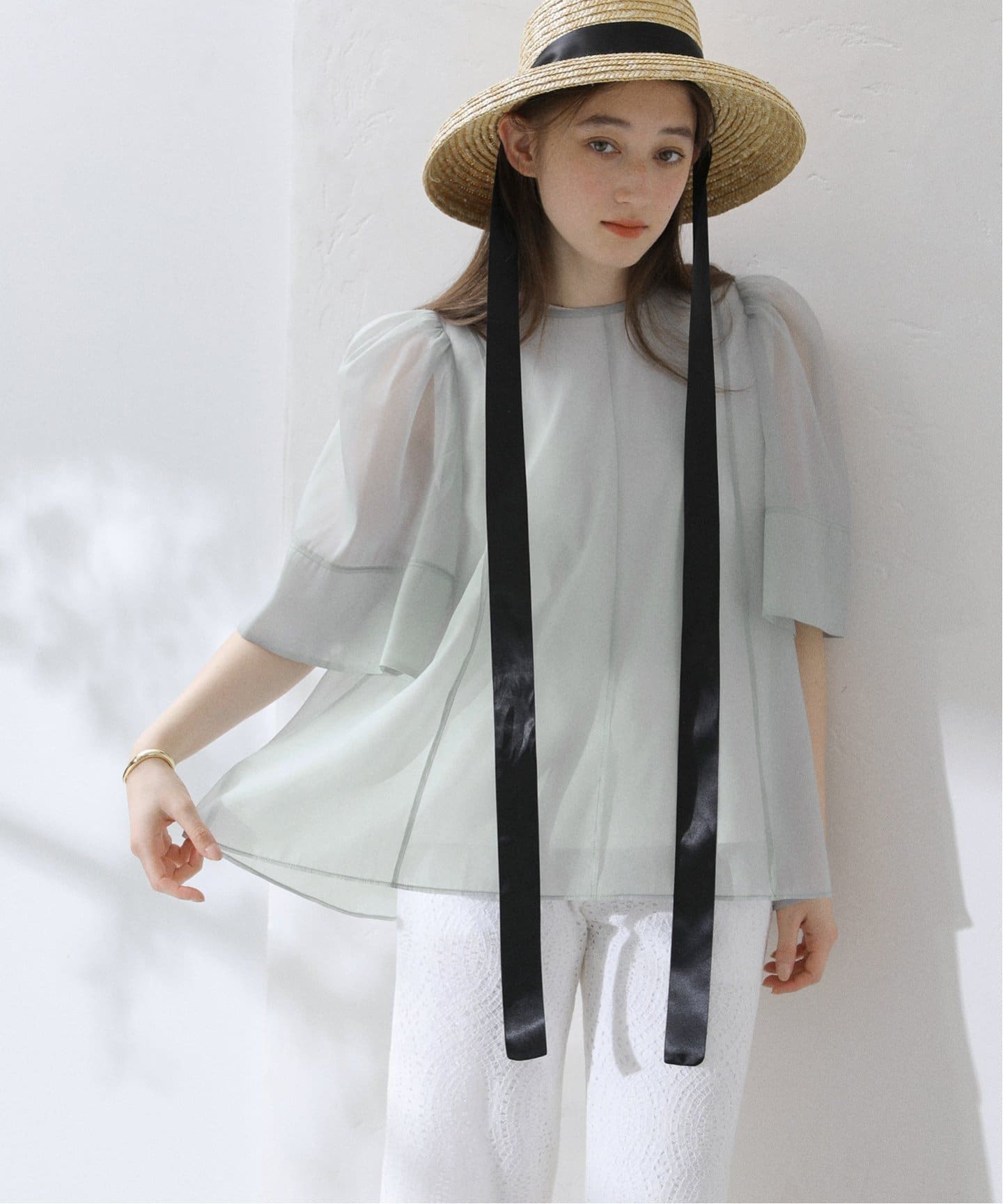 洗える】カットレイヤードシアーブラウス（Tシャツ／カットソー）｜La