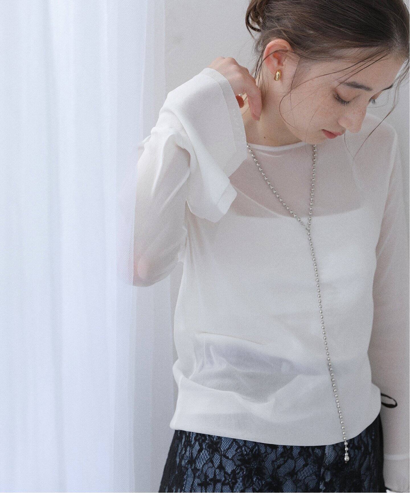 tシャツ 「洗える」袖フレアチュールカットソー レディース 洗える】袖フレアチュールカットソー（Tシャツ／カットソー