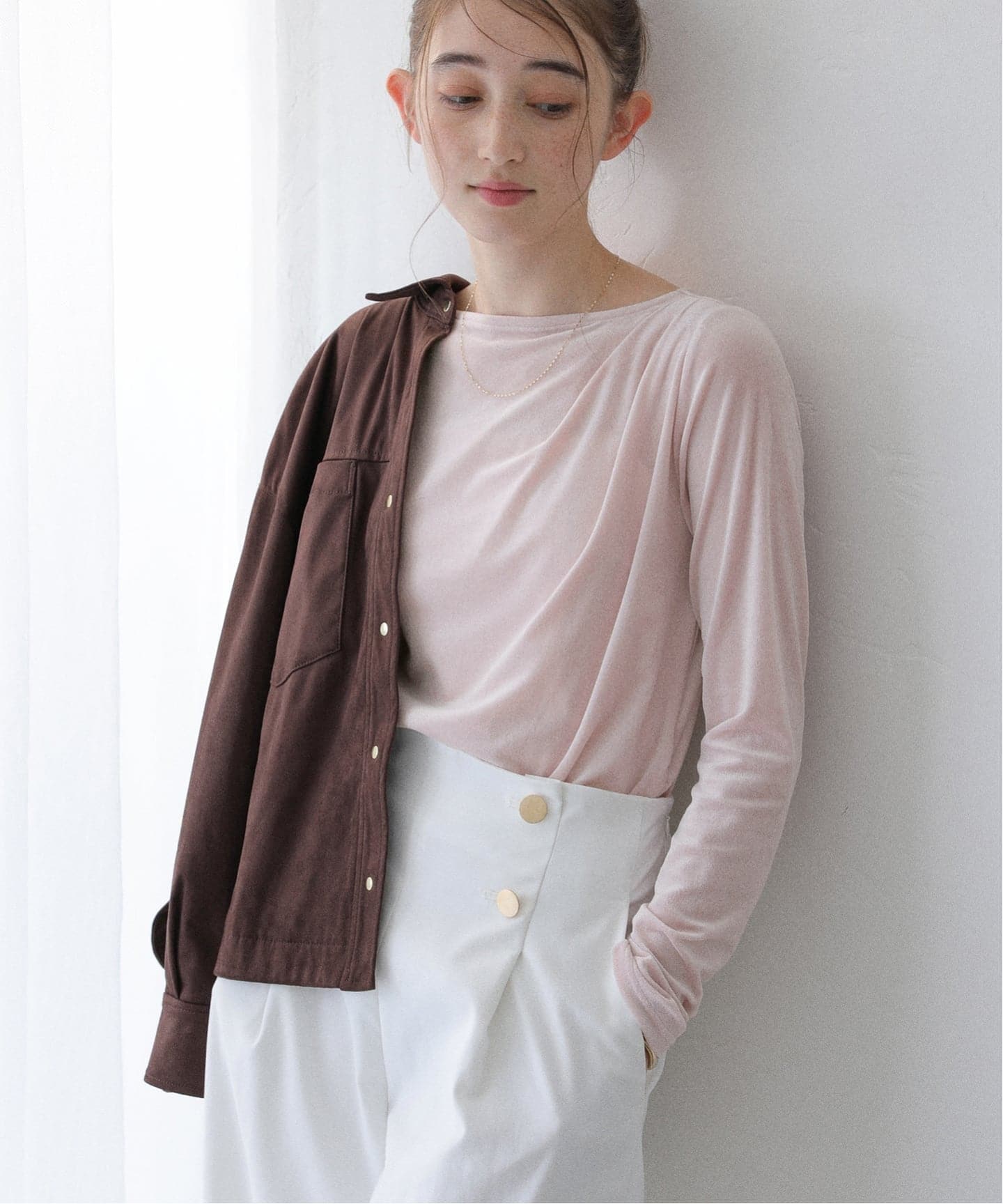 新品未使用　ラトータリテ　La Totalite ベロアドレープカットソー 洗える】ベロアドレープカットソー（Tシャツ／カットソー）｜La