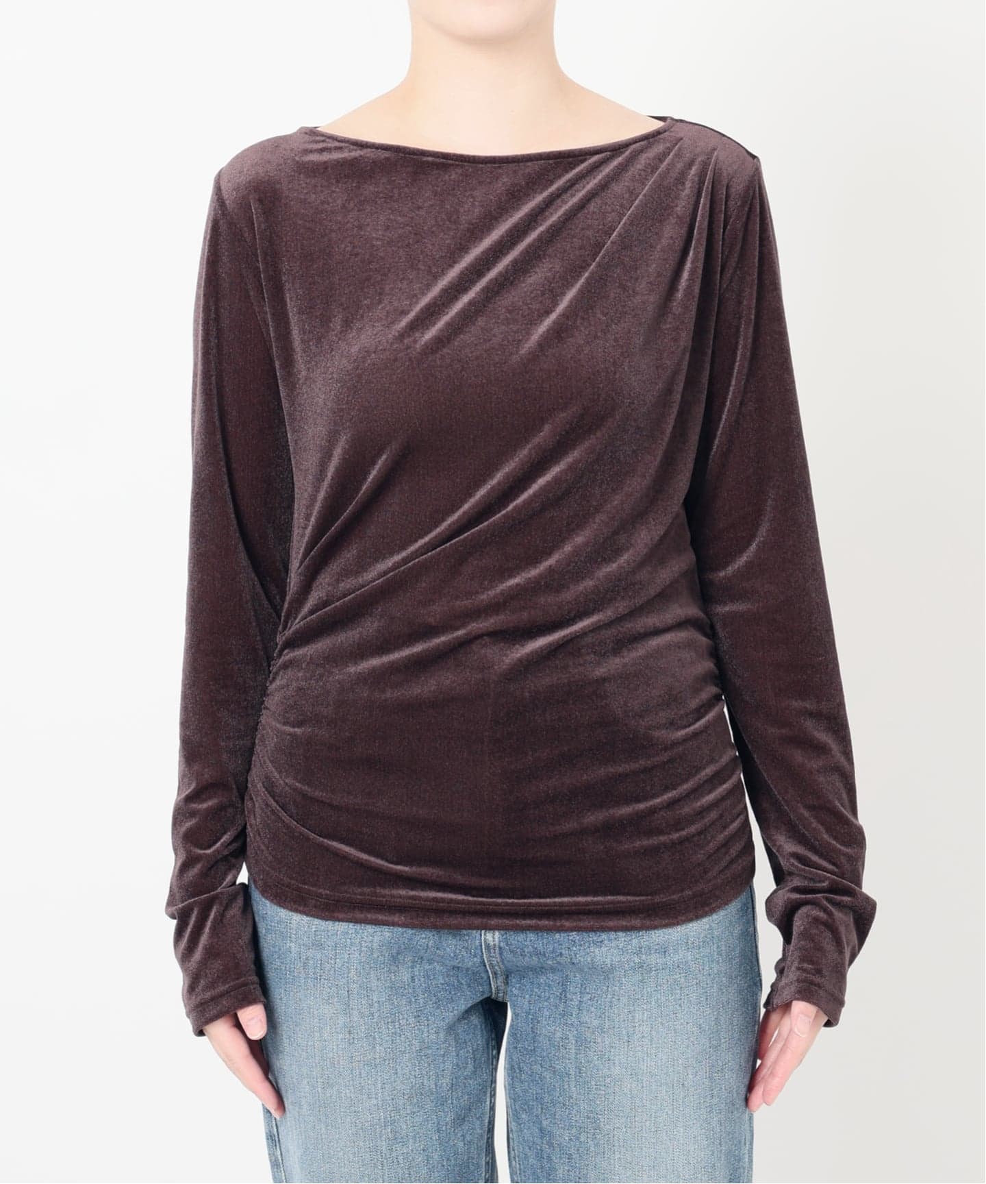 洗える】ベロアドレープカットソー（Tシャツ／カットソー）｜La