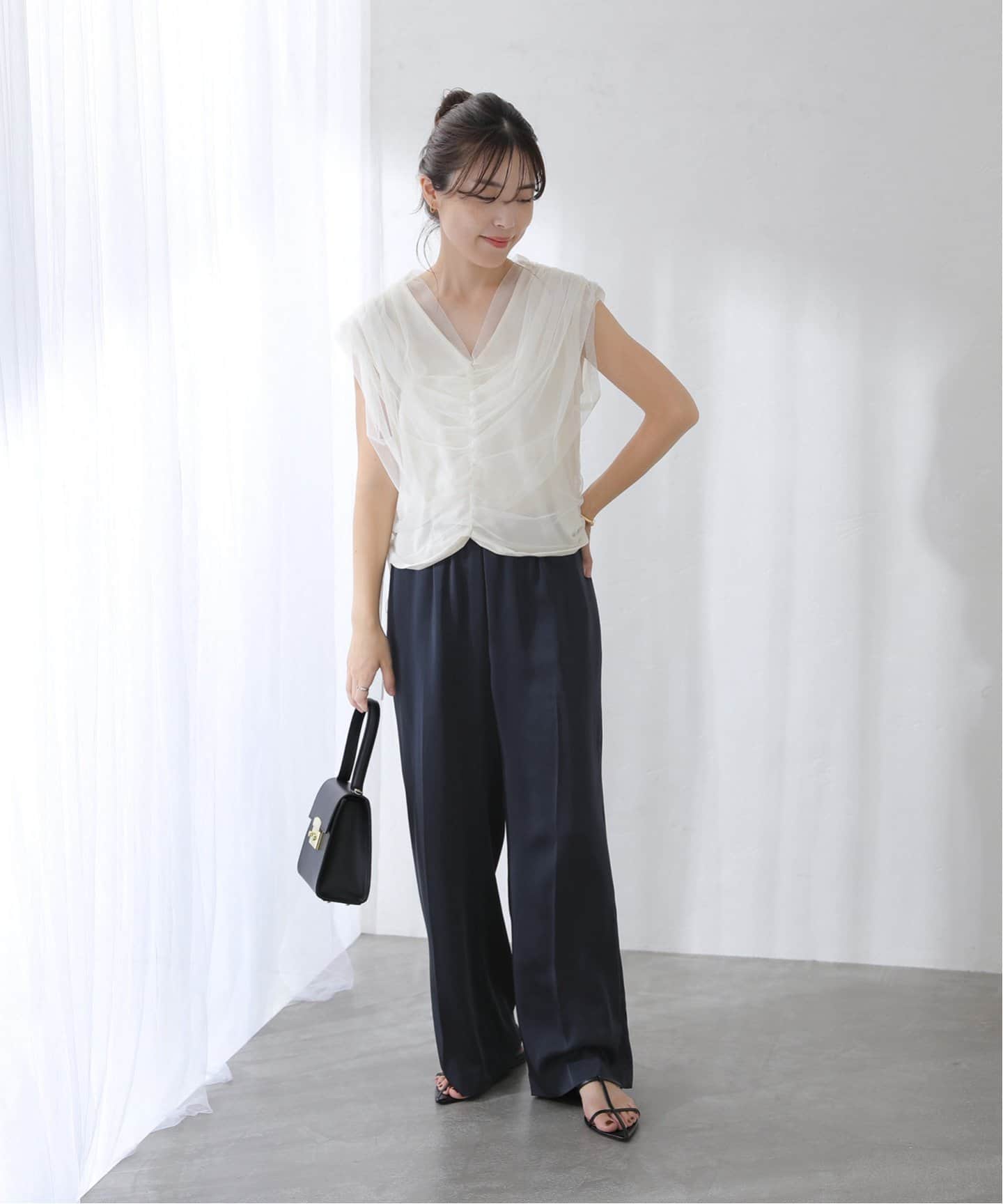 洗える】チュールレイヤードギャザーカットソー（Tシャツ／カットソー