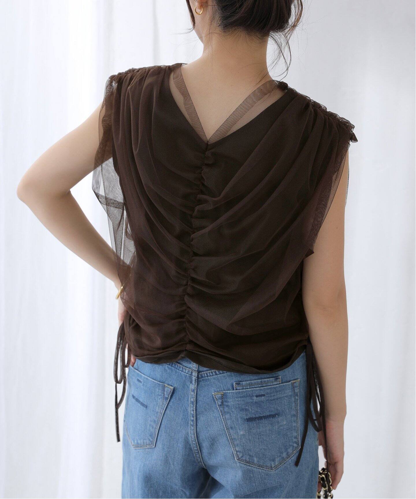 洗える】チュールレイヤードギャザーカットソー（Tシャツ／カットソー