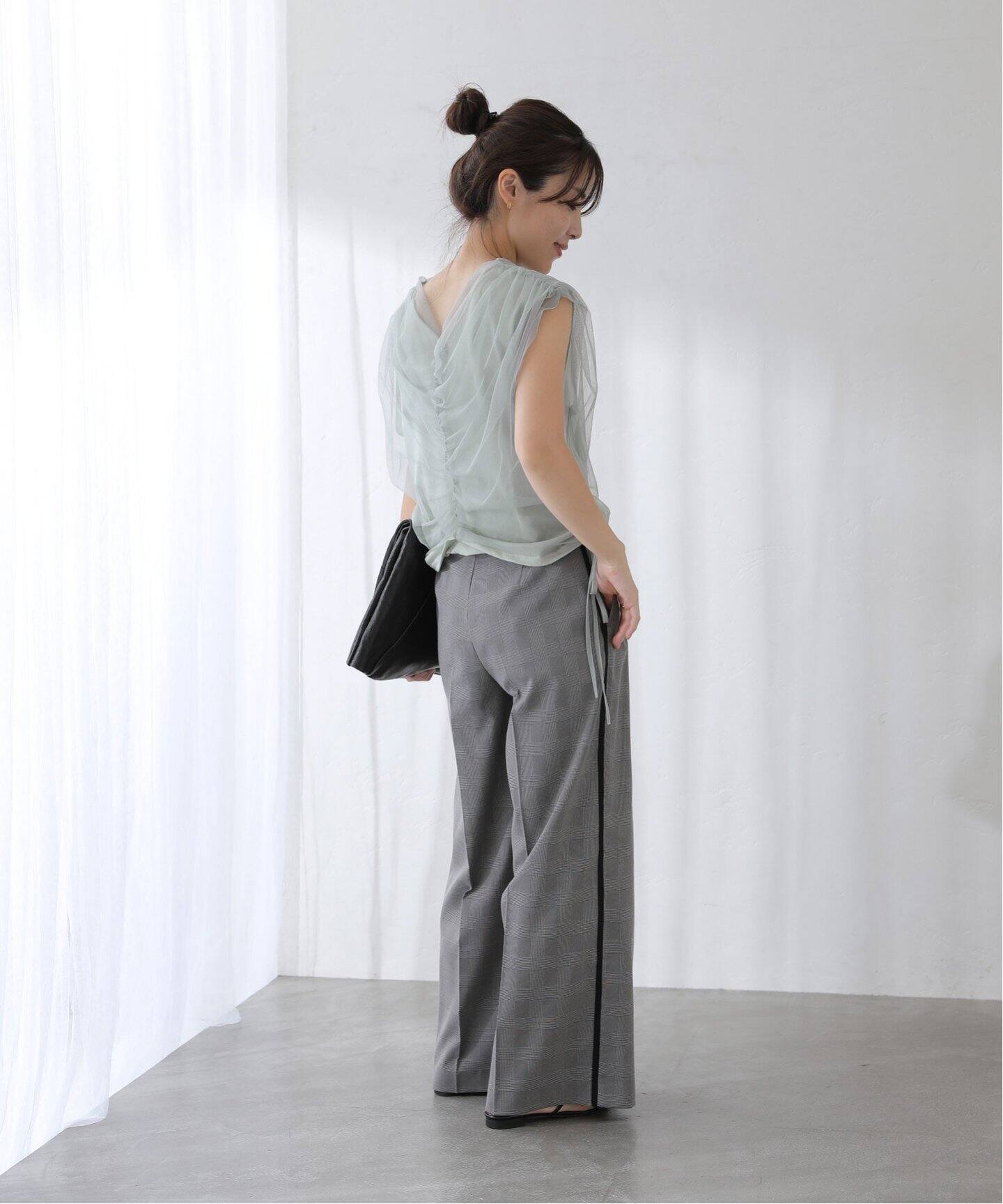 洗える】チュールレイヤードギャザーカットソー（Tシャツ／カットソー