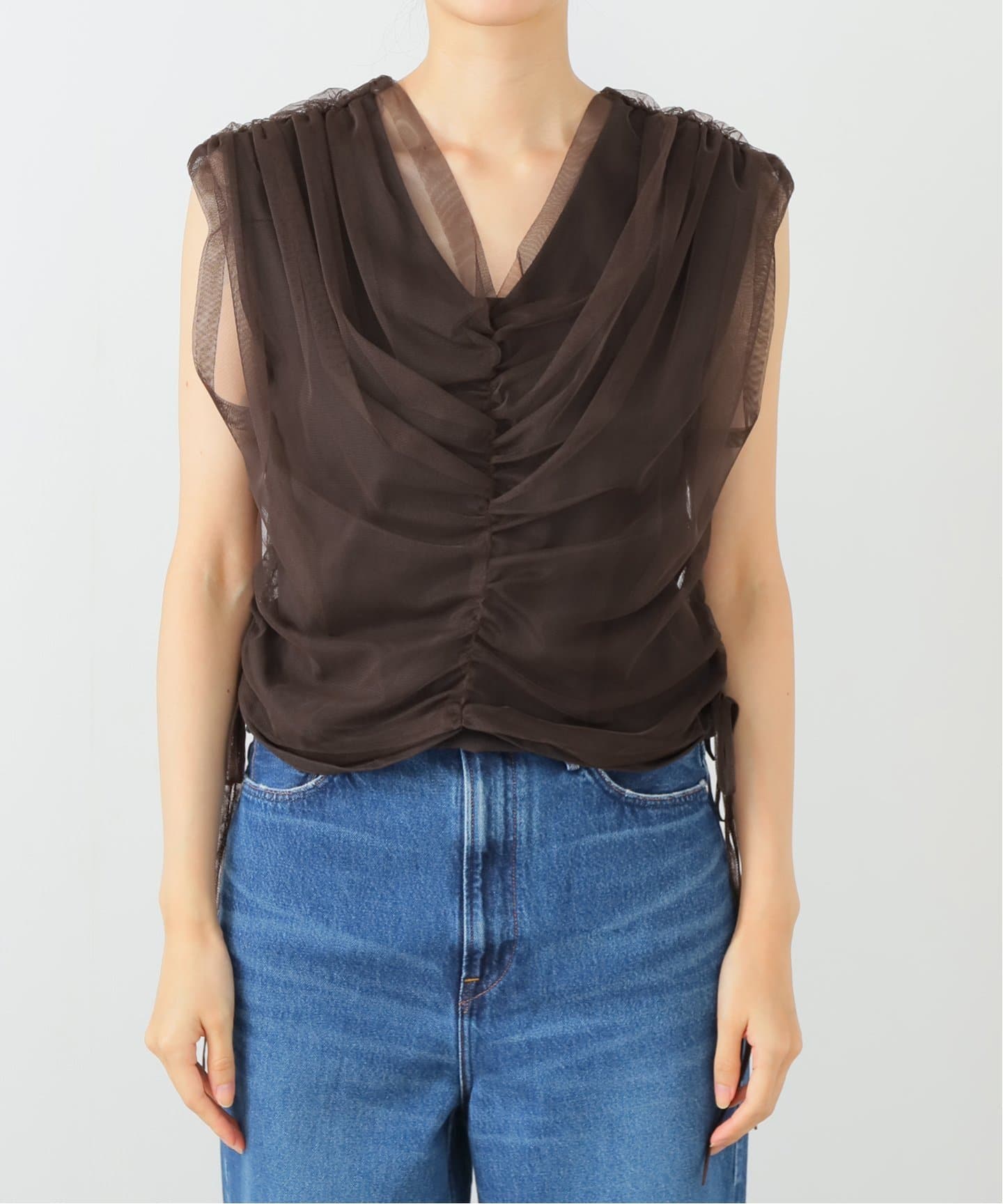 洗える】チュールレイヤードギャザーカットソー（Tシャツ／カットソー