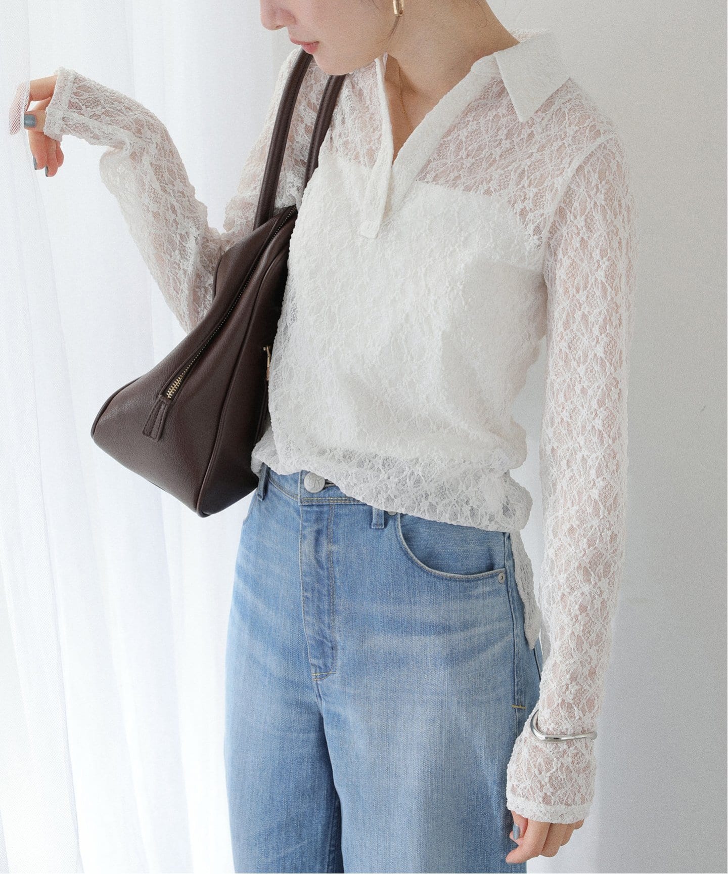 tシャツ 「洗える」ストレッチレーススキッパーカットソー レディース 予約》【洗える】ストレッチレーススキッパーカットソー（T