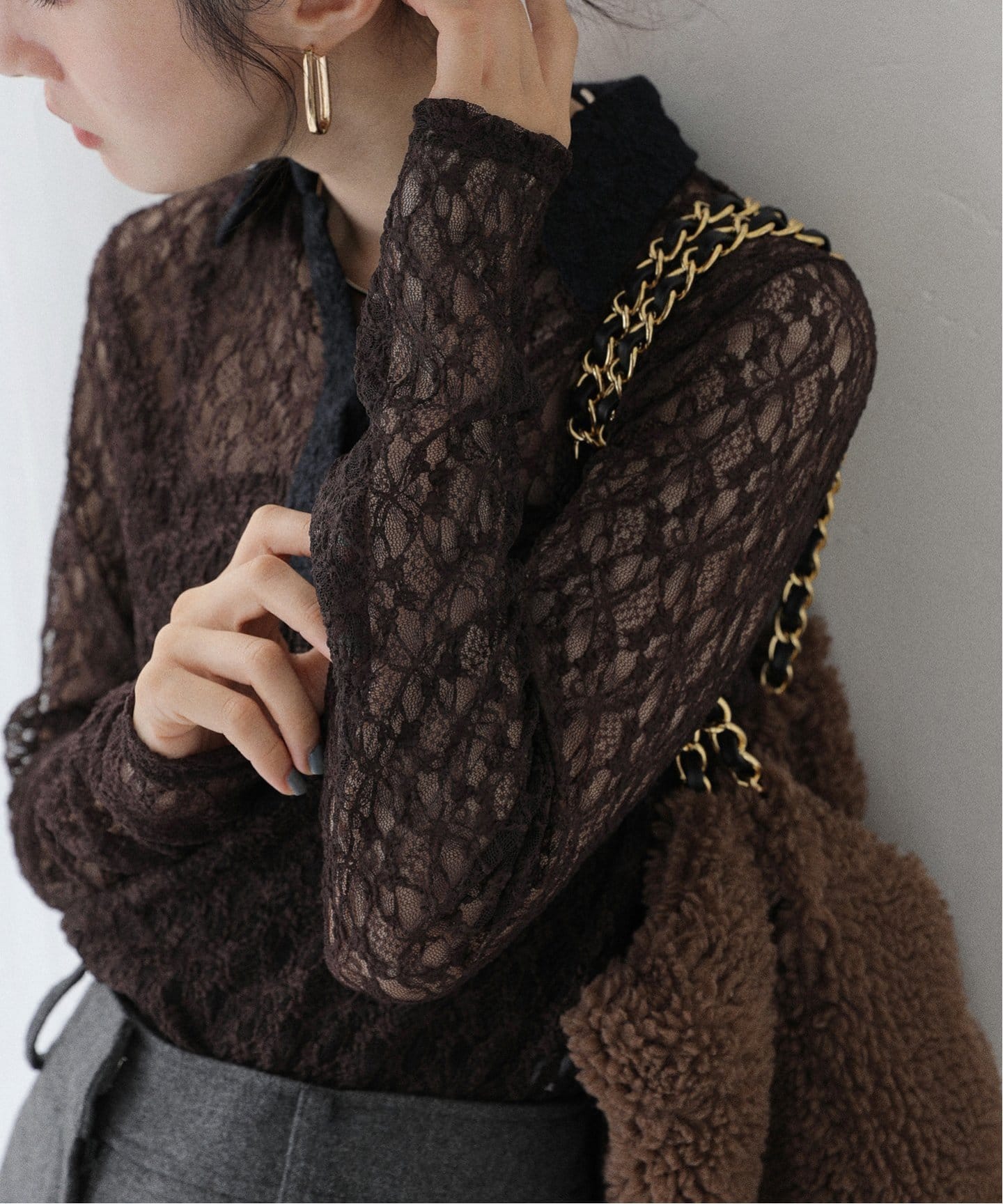 予約》【洗える】ストレッチレーススキッパーカットソー（T