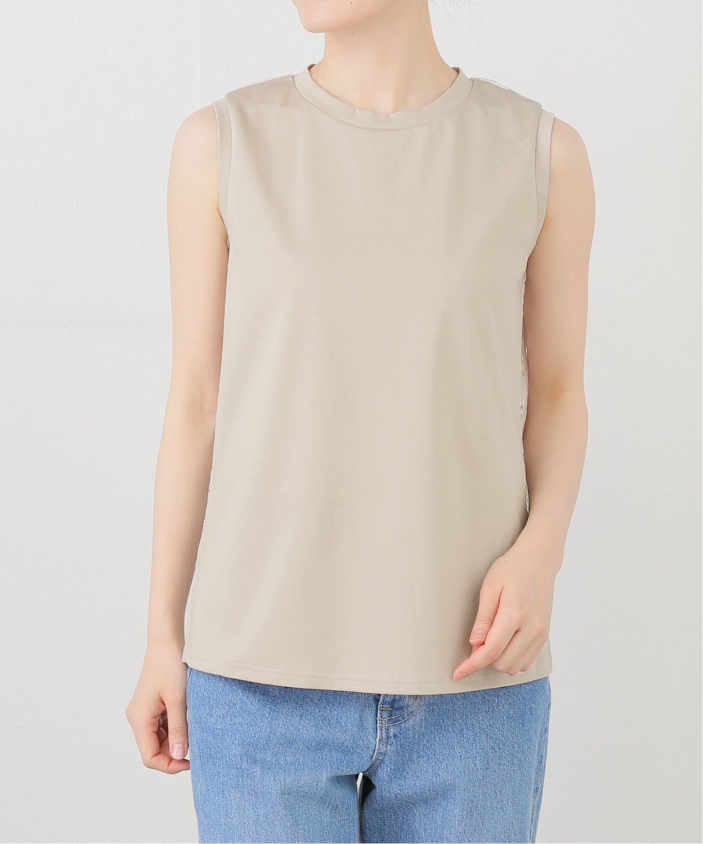 【洗える】背中レース切り替えカットソー 12closet(トゥエルブクローゼット)の【洗える】バックレース切替