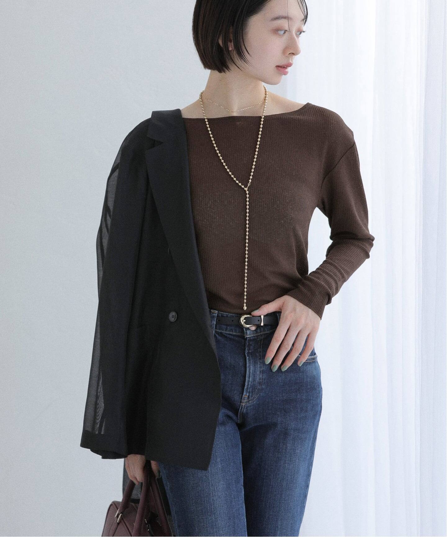 洗える】強撚フライスボートネックプルオーバー（Tシャツ／カットソー