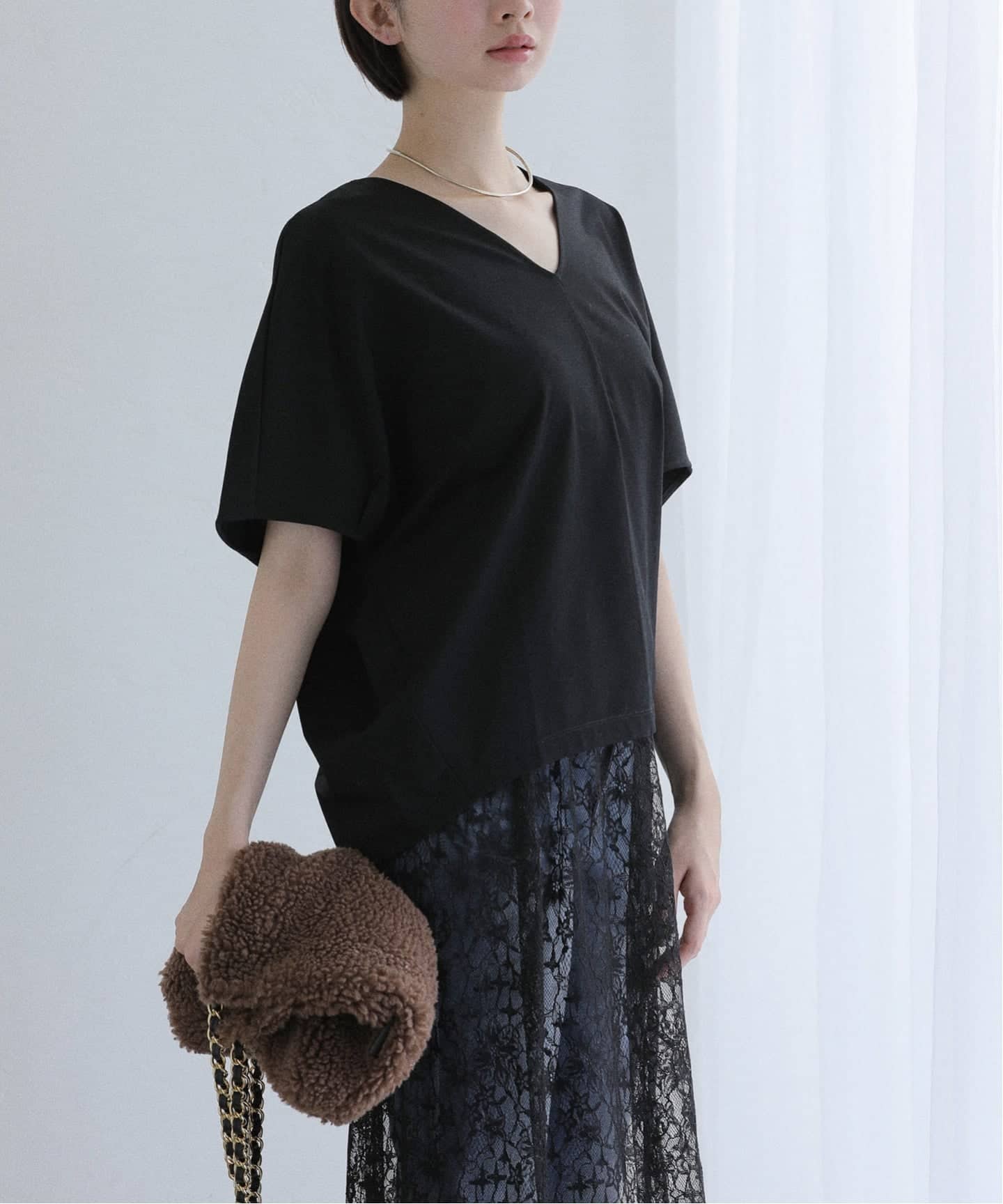 ラトータリテ　ヘアリー Vネックプルオーバー 洗える】接触冷感Vネックプルオーバー（Tシャツ／カットソー