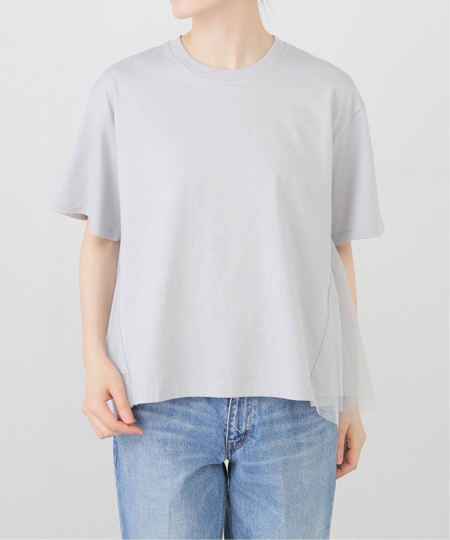 チュールカットソーホワイト星様 洗える】MARECHAL TERRE/マルシャルテル チュールカットソー（Tシャツ