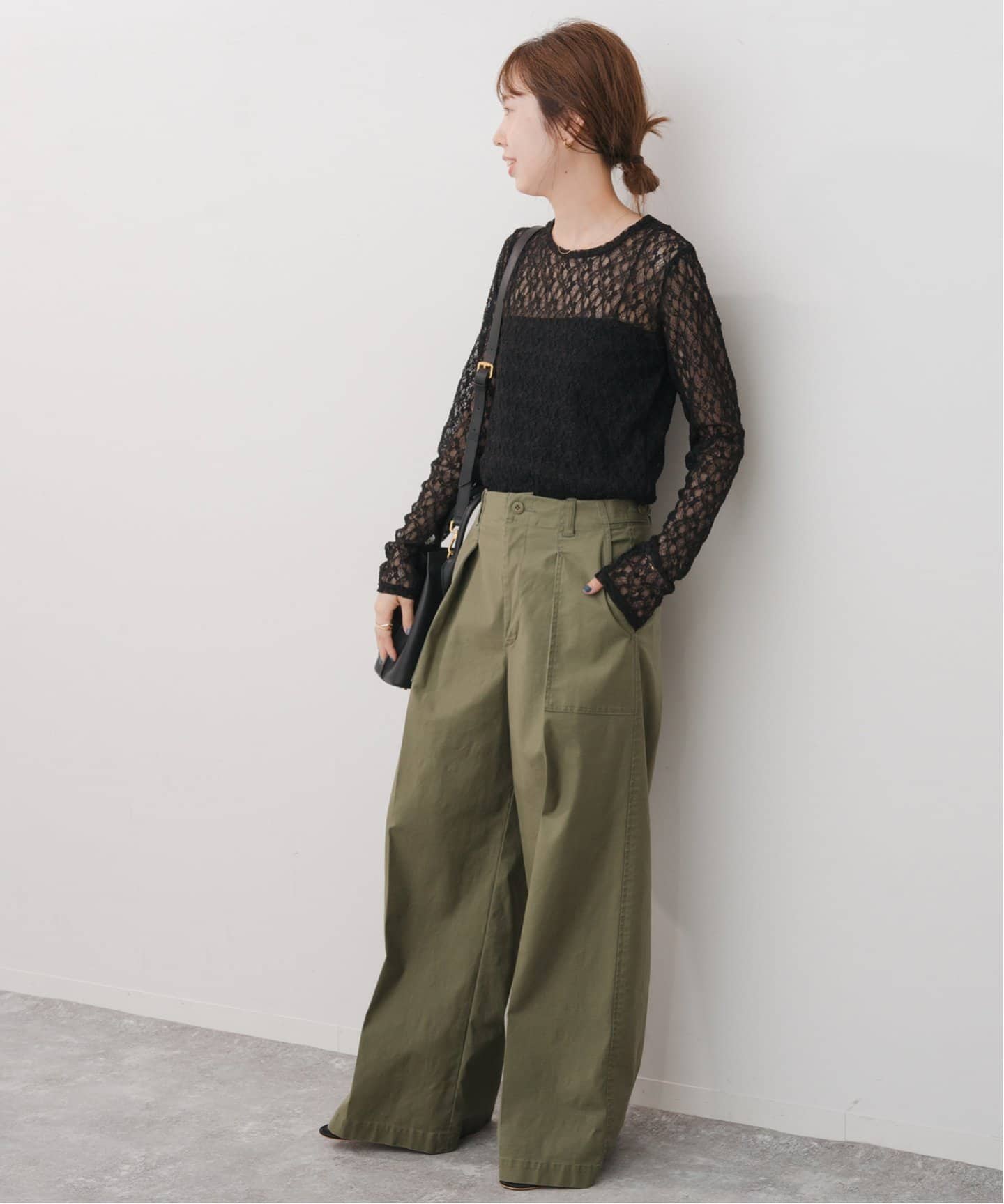 Spick and Span レースカットソー 予約》ストレッチレースクルーネックプルオーバー（Tシャツ