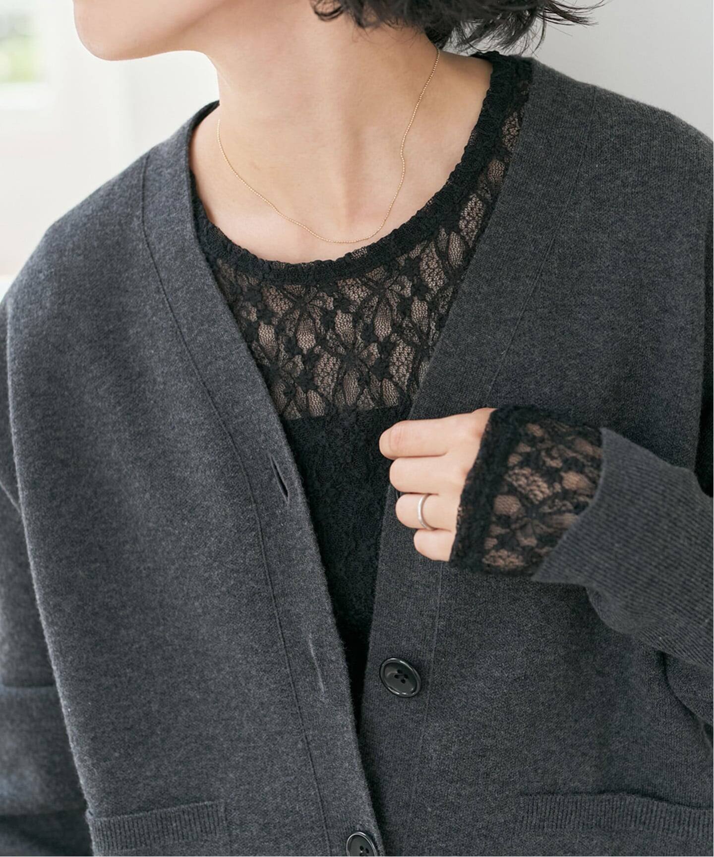 ストレッチレースクルーネックプルオーバー（Tシャツ／カットソー