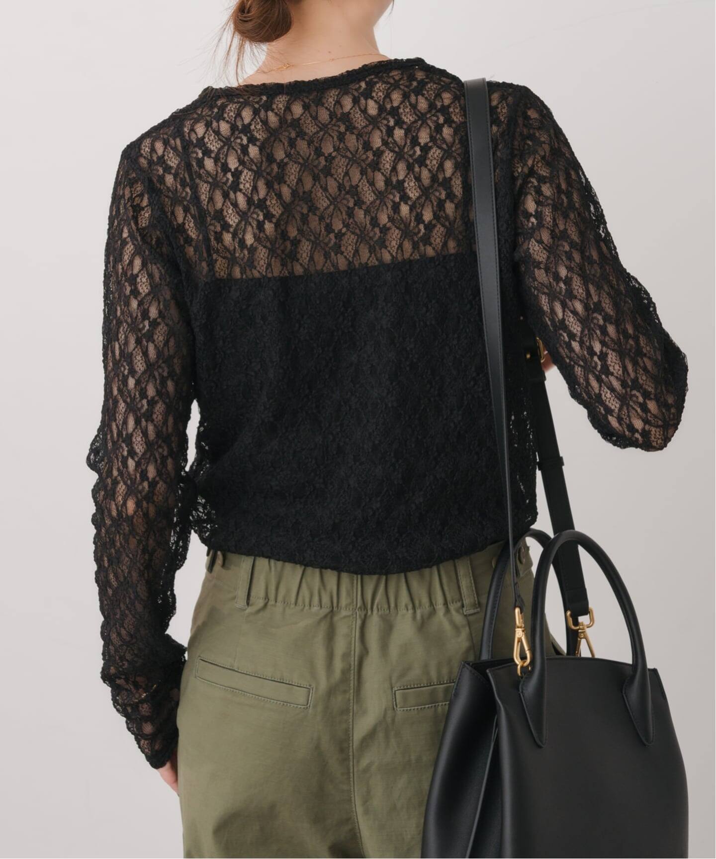 ストレッチレースクルーネックプルオーバー（Tシャツ／カットソー