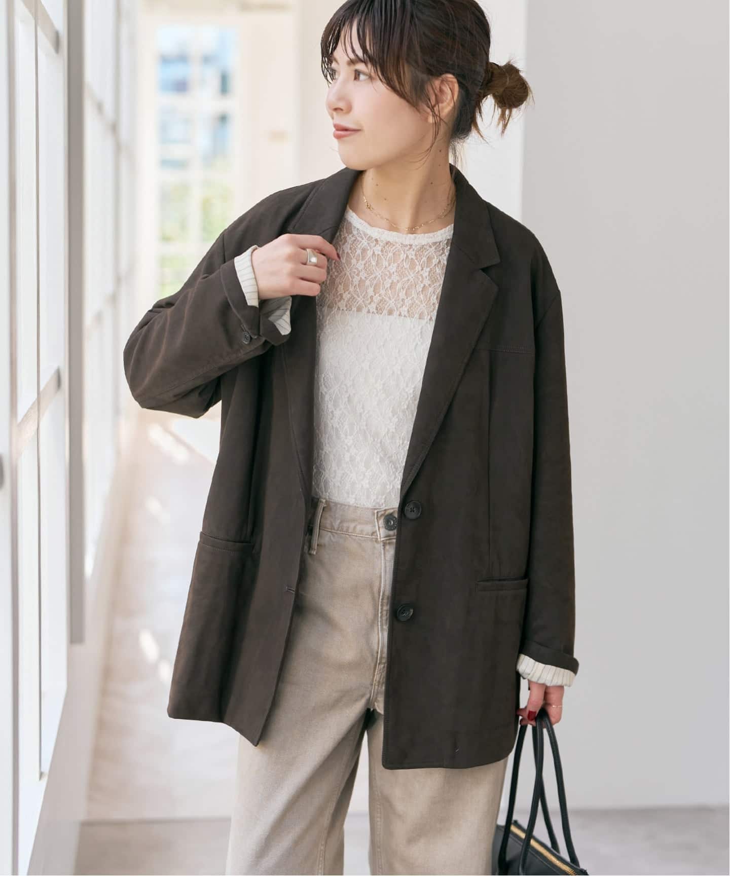 ストレッチレースクルーネックプルオーバー（Tシャツ／カットソー