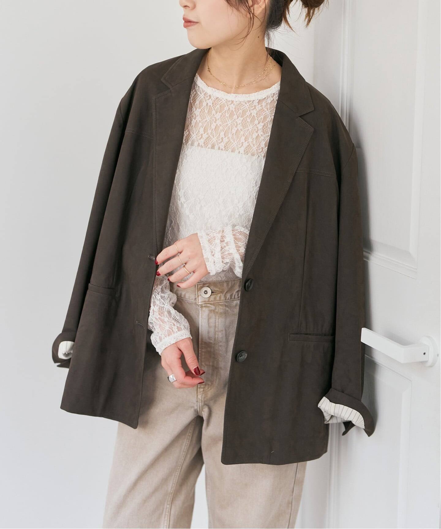 ストレッチレースクルーネックプルオーバー（Tシャツ／カットソー