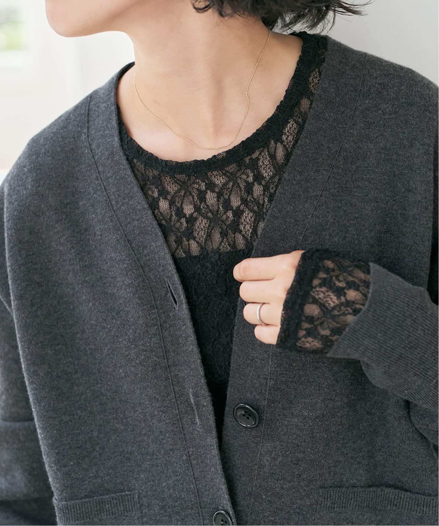 追加》ストレッチレースクルーネックプルオーバー（Tシャツ