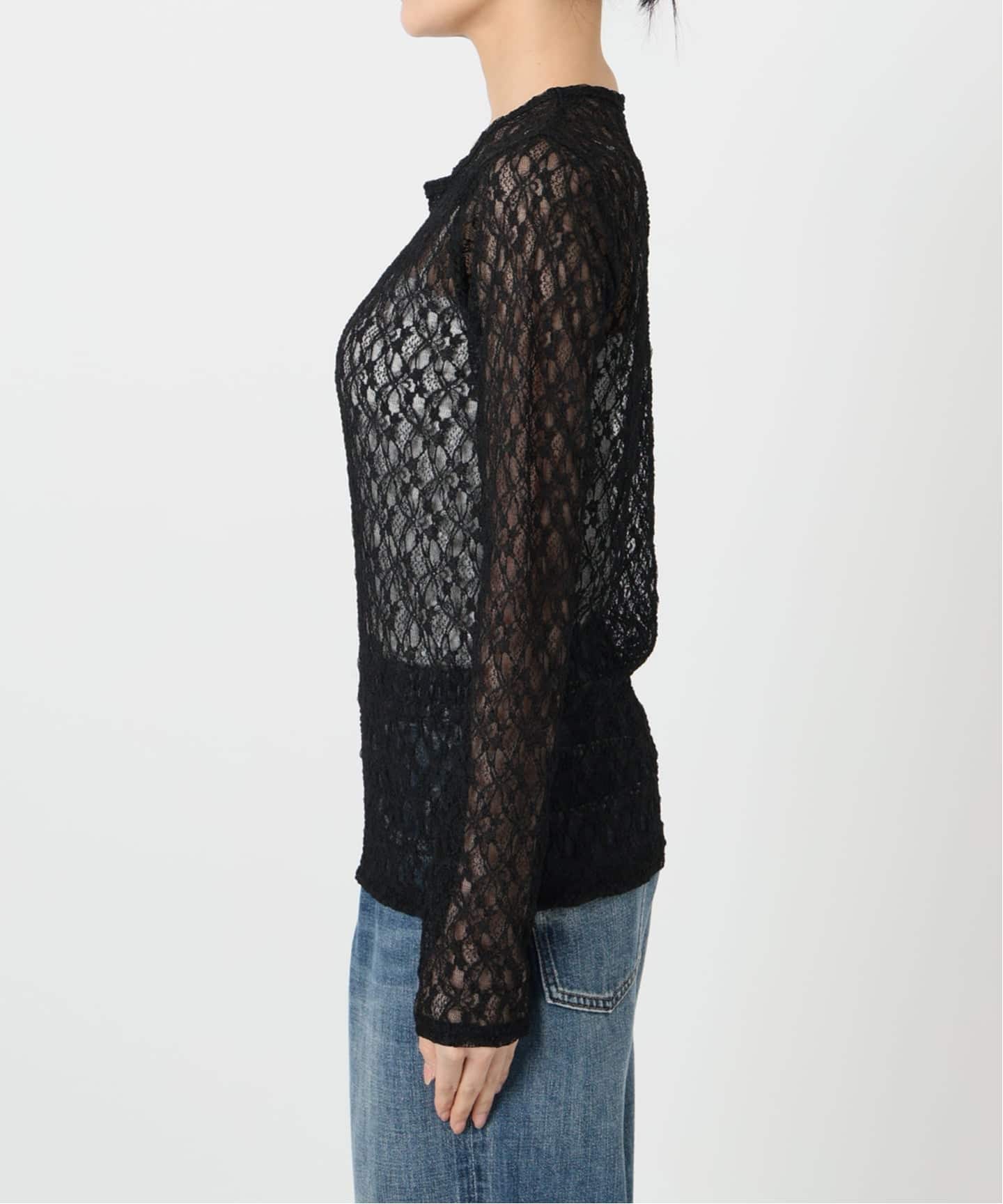 追加》ストレッチレースクルーネックプルオーバー（Tシャツ