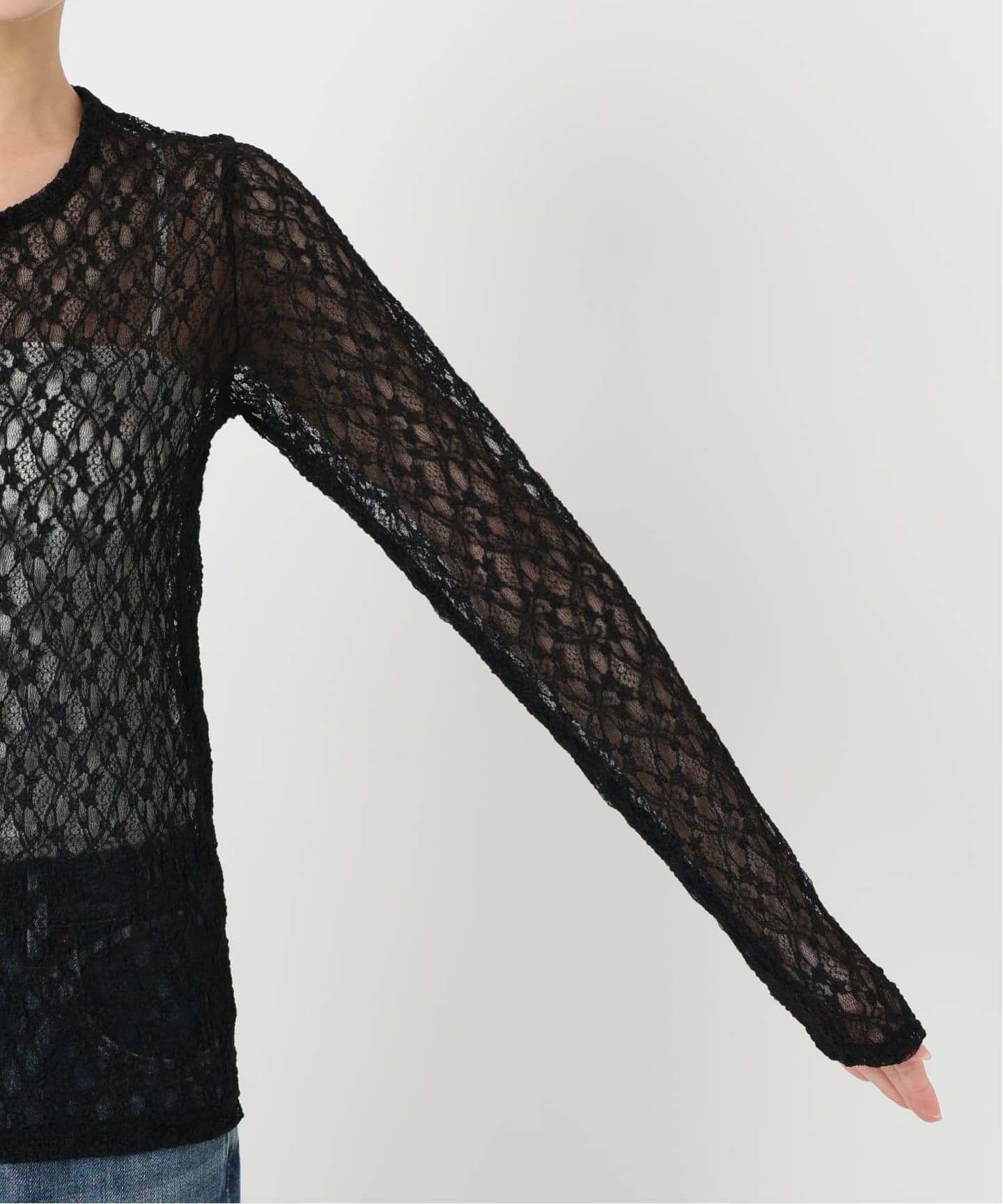 追加》ストレッチレースクルーネックプルオーバー（Tシャツ