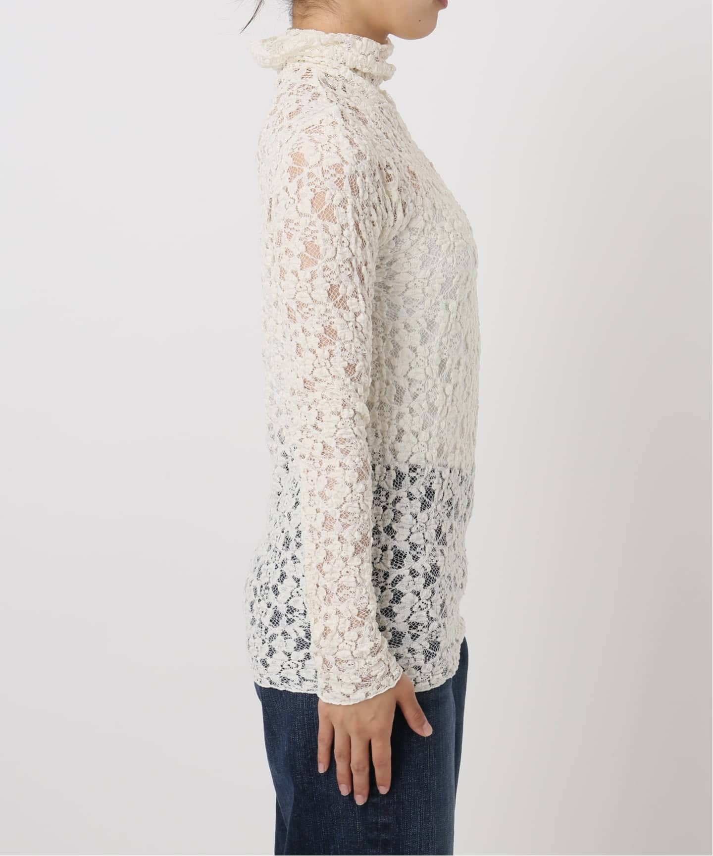 Spick and Span レースカットソー 予約》シュリンクレースハイネックプルオーバー（Tシャツ