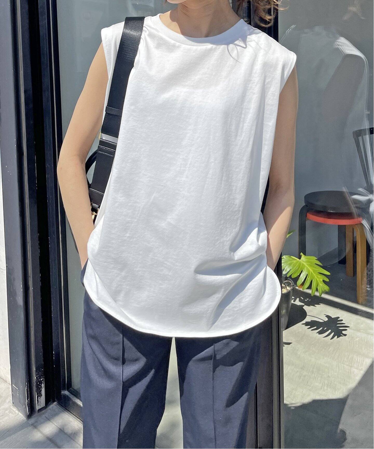 spick&spanファインコットンノースリーブプルオーバー ホワイト＆グレー 追加》ファインコットンノースリーブプルオーバー（Tシャツ