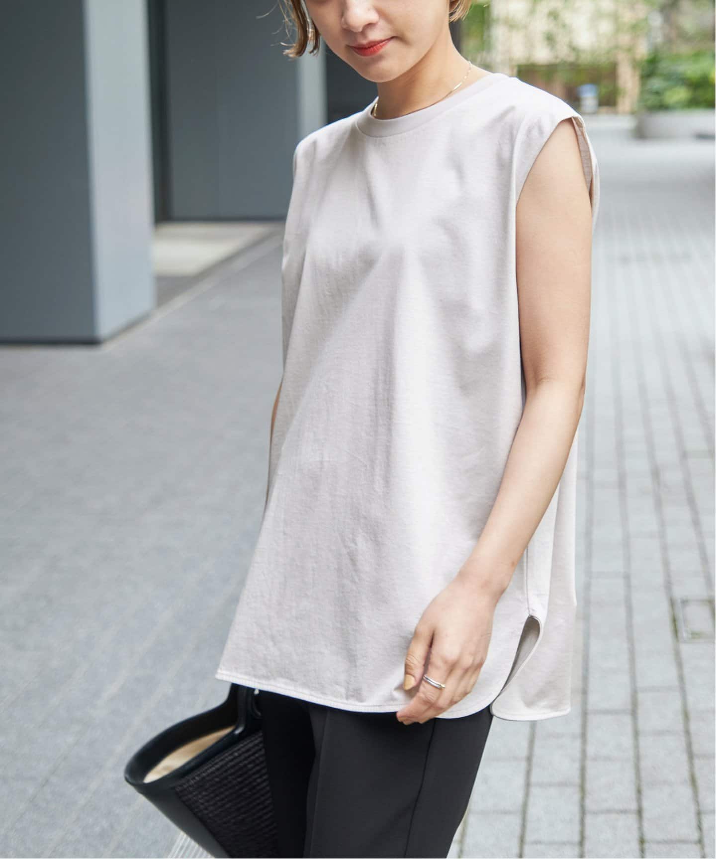 spick&spanファインコットンノースリーブプルオーバー ホワイト＆グレー 追加2》ファインコットンノースリーブプルオーバー（Tシャツ