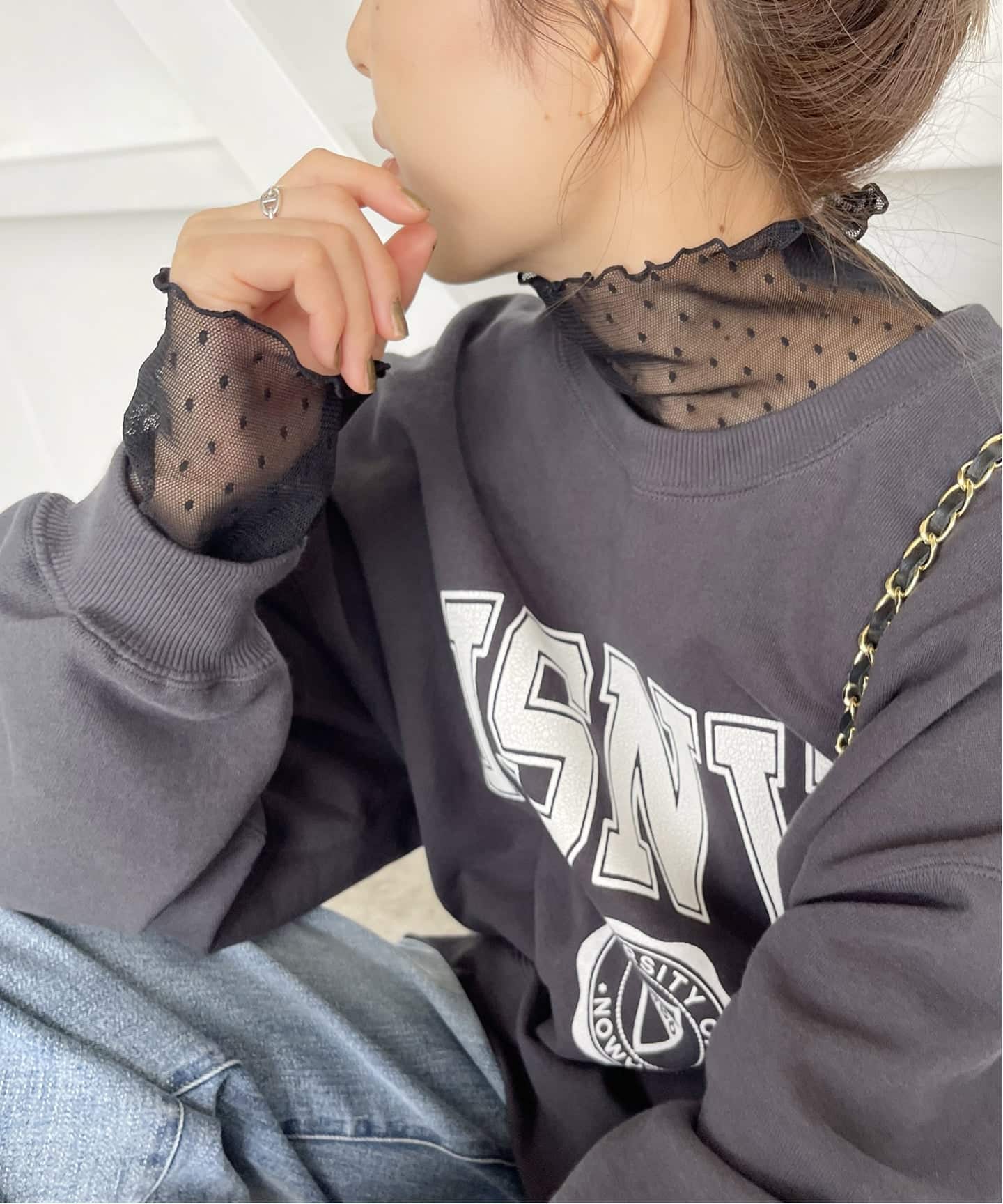 追加3》ドットチュールハイネックプルオーバー（Tシャツ／カットソー