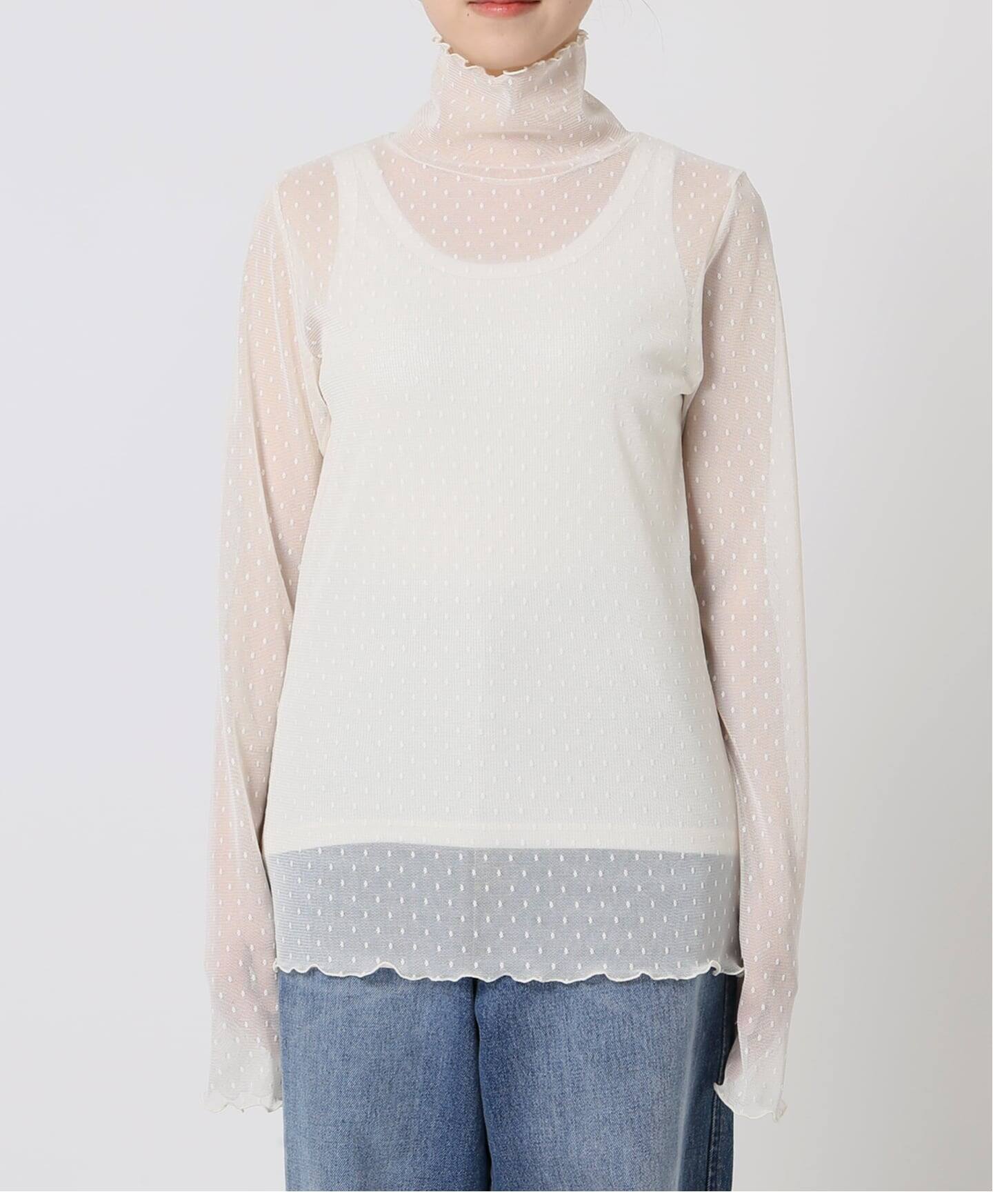 スピックアンドスパン　ドットチュールハイネックプルオーバー　ホワイト 追加3》ドットチュールハイネックプルオーバー（Tシャツ／カットソー